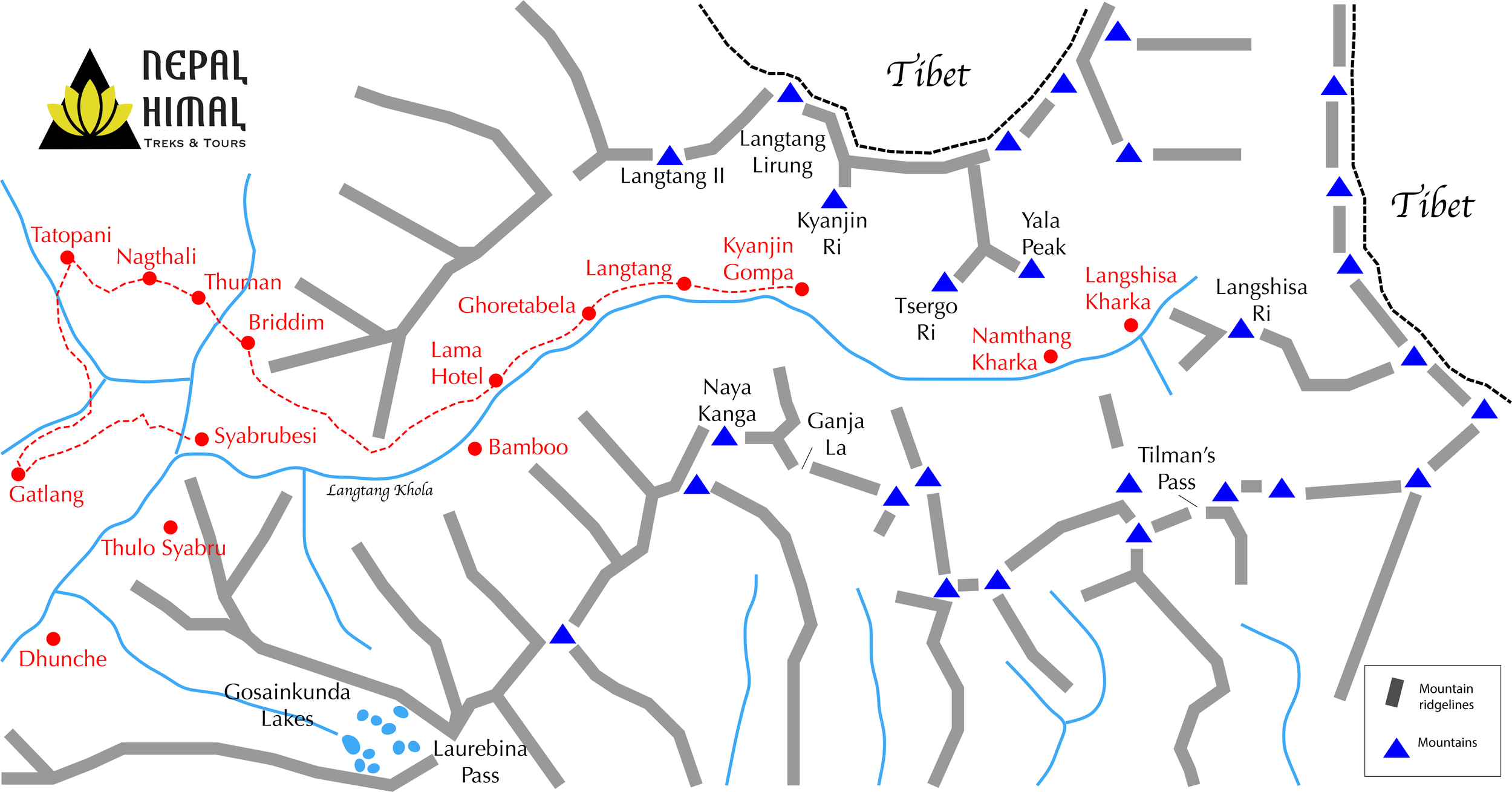 Map of the 15-day Lantang Super trek