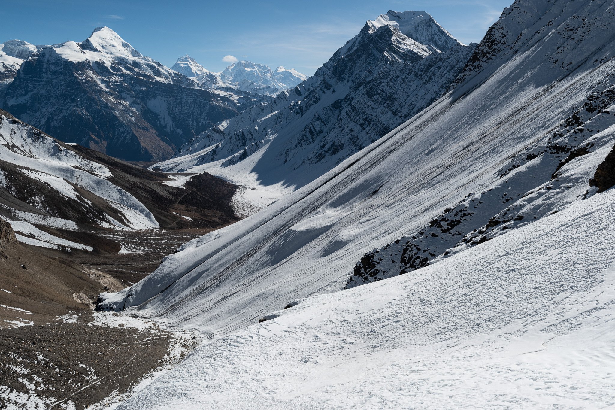 The final approach on foot to the base of Kang La pass in Nepal