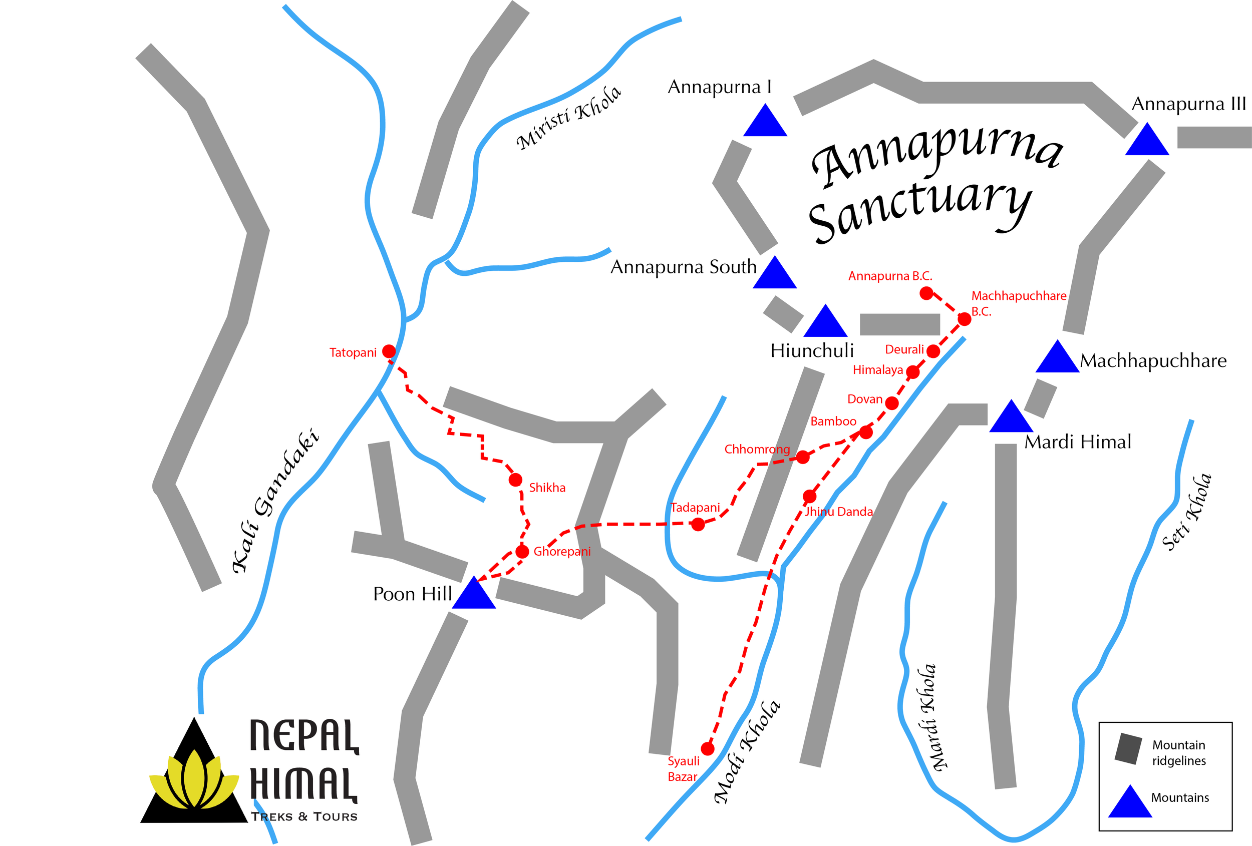 Map of Annapurna Sanctuary in Nepal