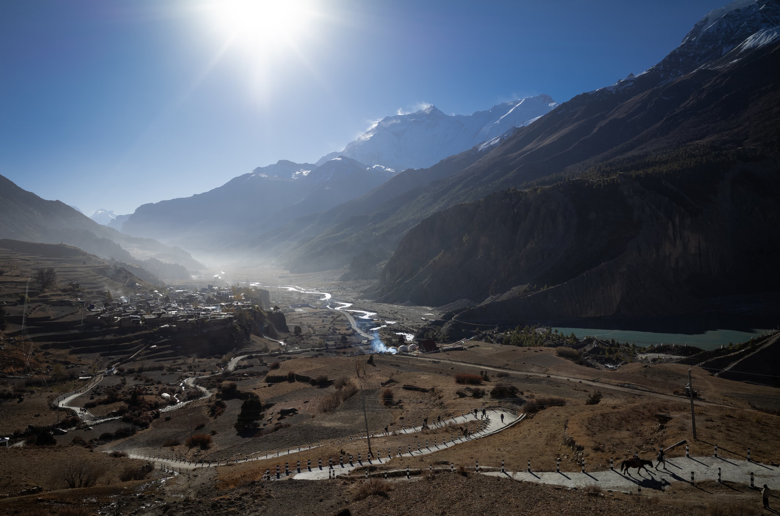 View of Manang village in the morning on the Upper Annapurna circuit