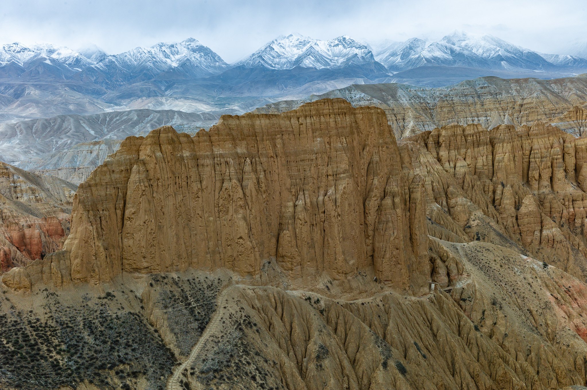 The narrow path to Konchok Ling in Nepal's Upper Mustang