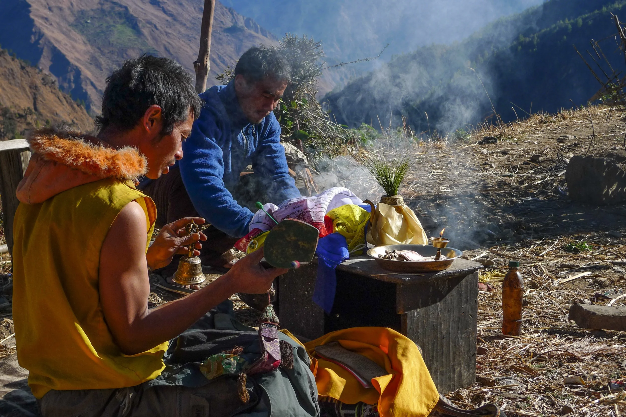 A Buddhist ritual being performed in Gatlang on the Taman Heritage Trail in Nepal.