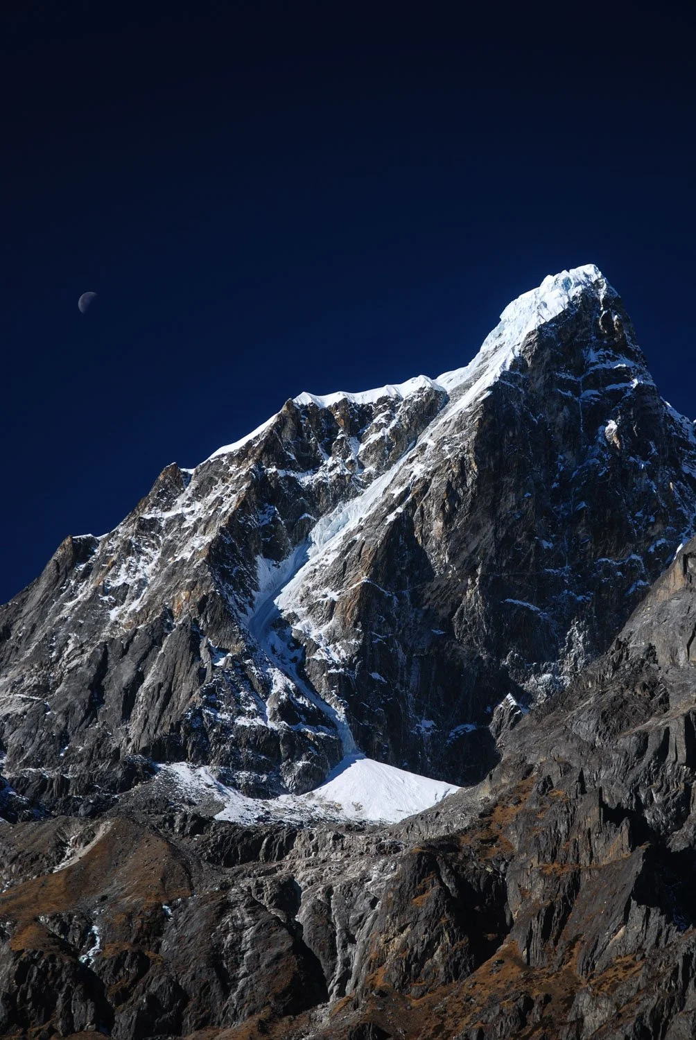 Moonrise over a peak in the Everest region in Nepal