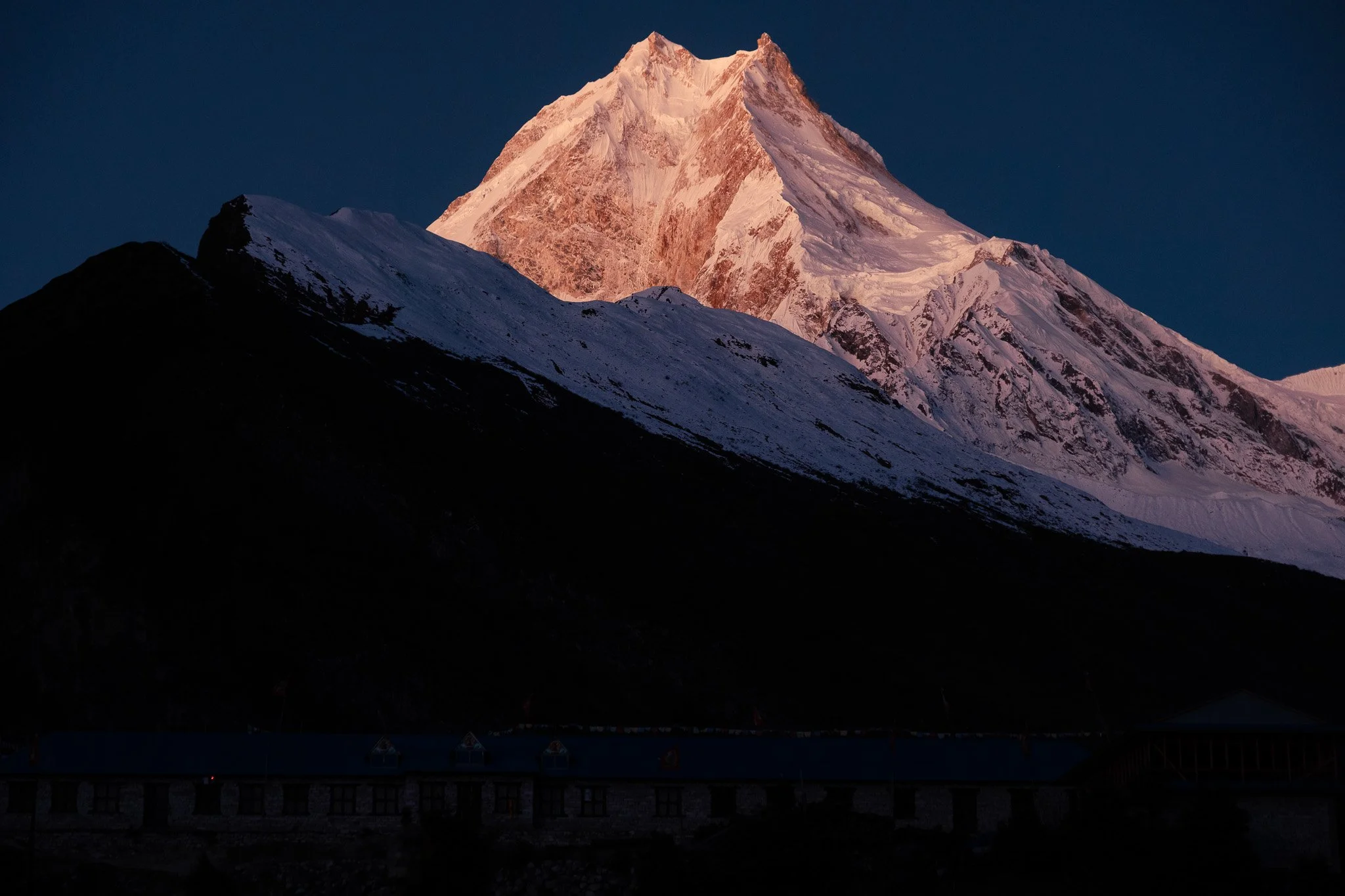 Sunrise view of Manaslu from Samagaon in Nepal