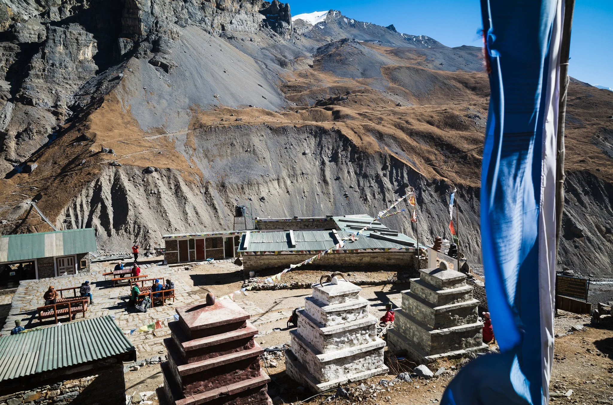 Guesthouses at Thorong Phedi at the foot of Thorong La pass in Nepal