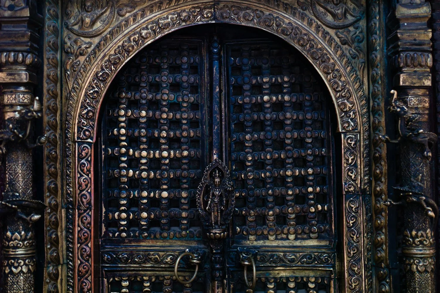 A door to a Buddhist shrine at the Golden Temple in Nepal's Patan
