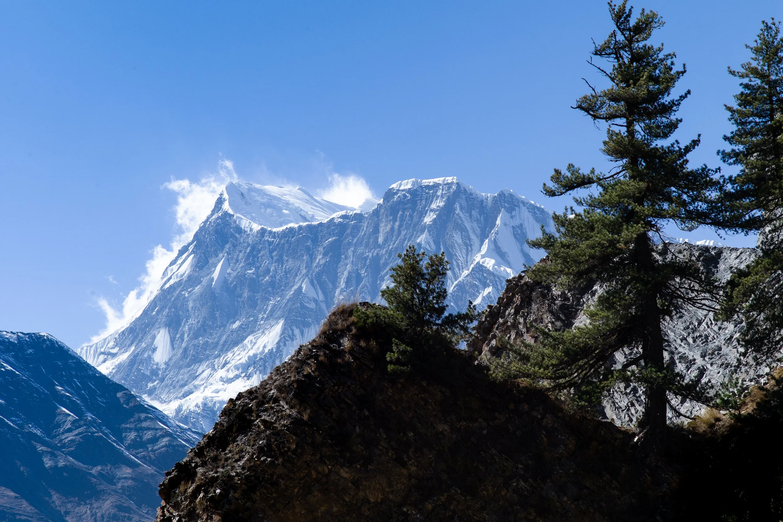 View of the imposing Gangapurna peak on the Upper Annapurna circuit