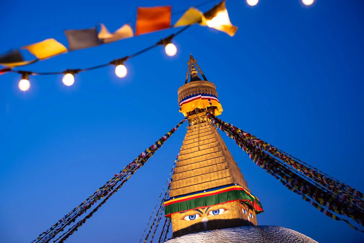 Sunset view of the Boudhanath stupa in Kathmandu