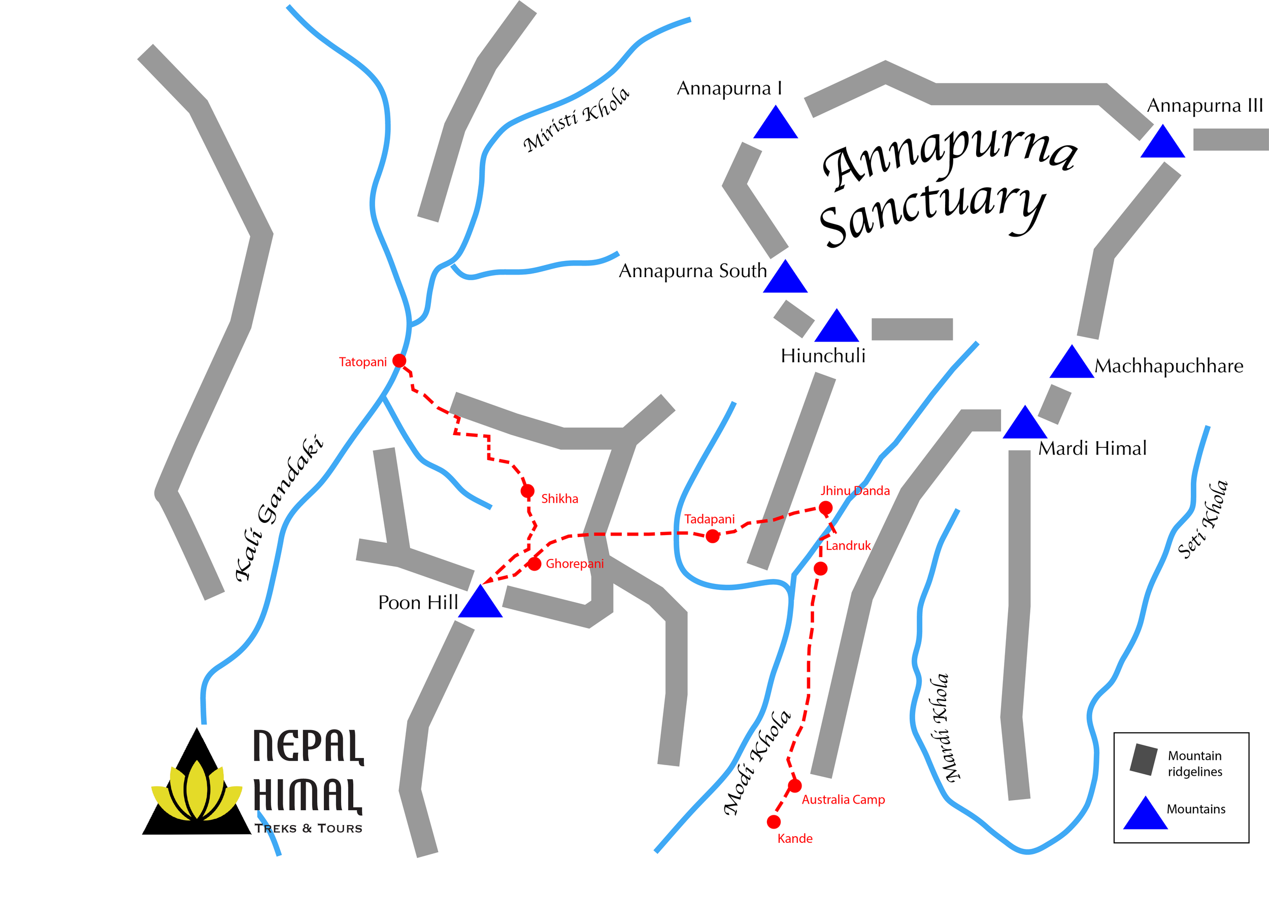 Map of the Lower Annapurna trek