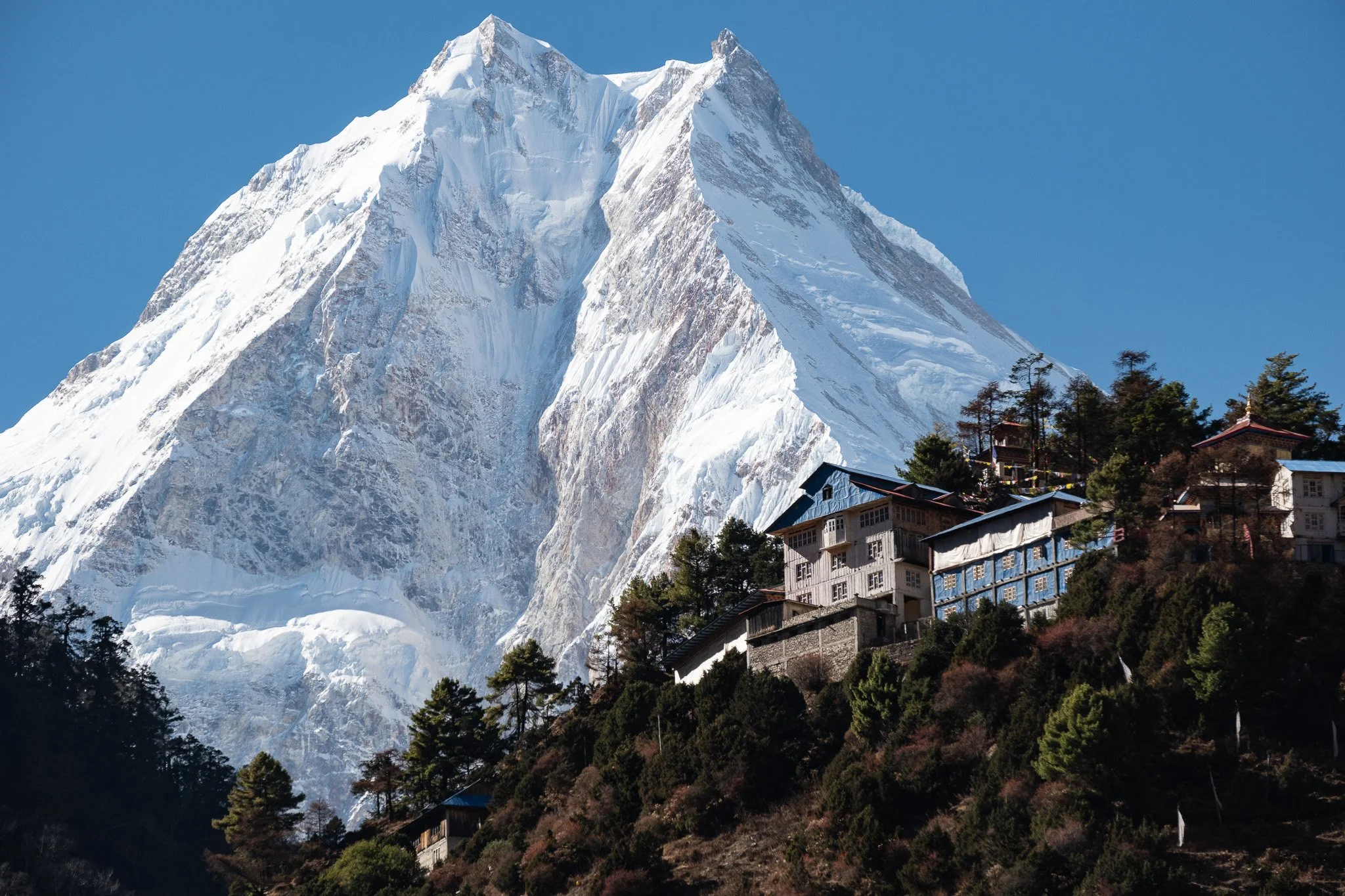Ribbing monastery with Manaslu in the background