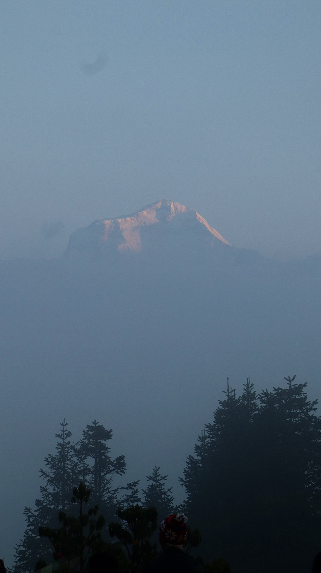 A view of the Annapurnas at dawn from the summit of Poon Hill in Nepal.