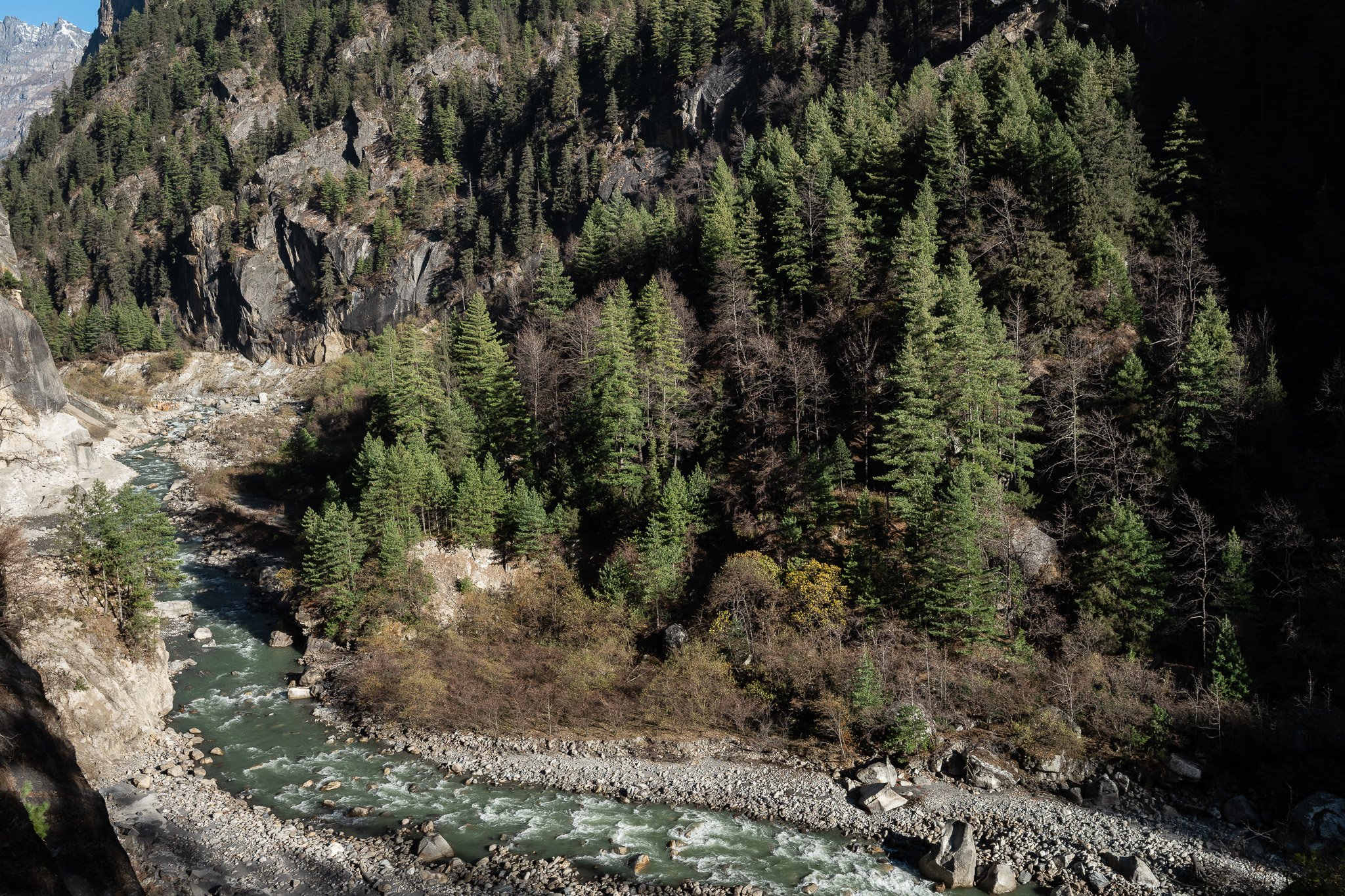 The entry into Nar Phu is through a narrow gorge at the village of Koto