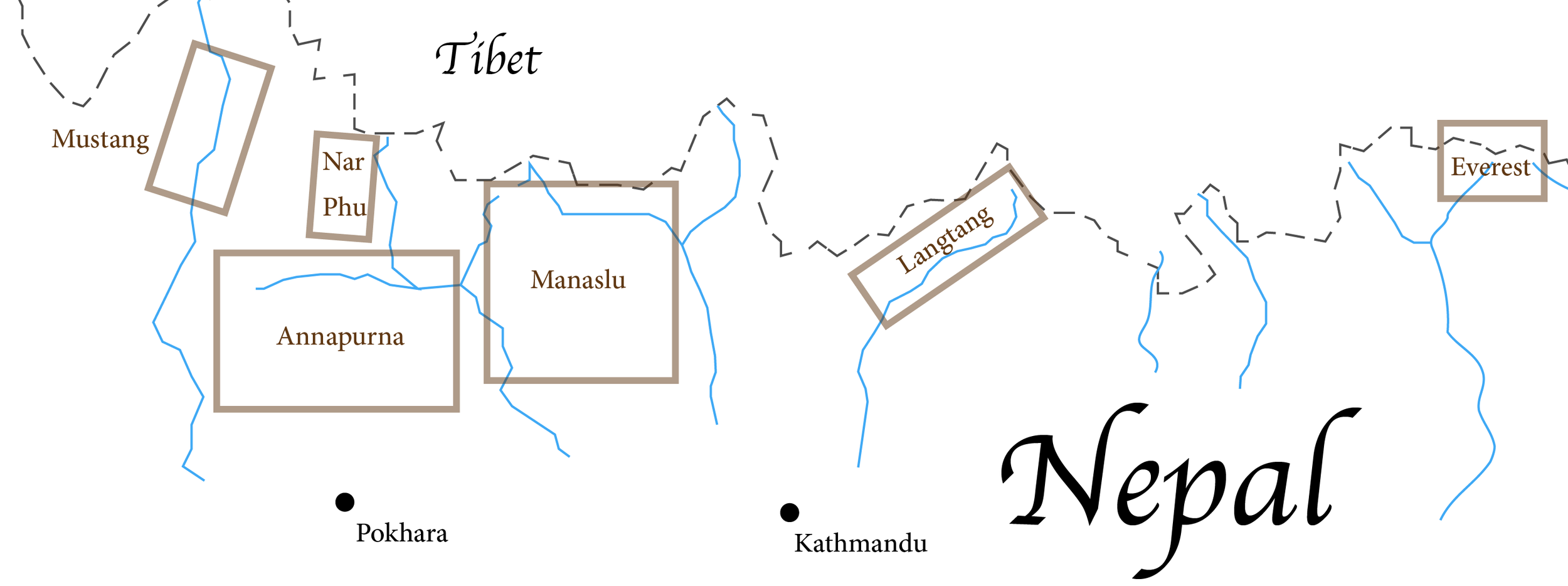 Map of Nepal showing major rivers and regions including Annapurna, Manaslu, Ganesh, Langtang, and Nar Phu.