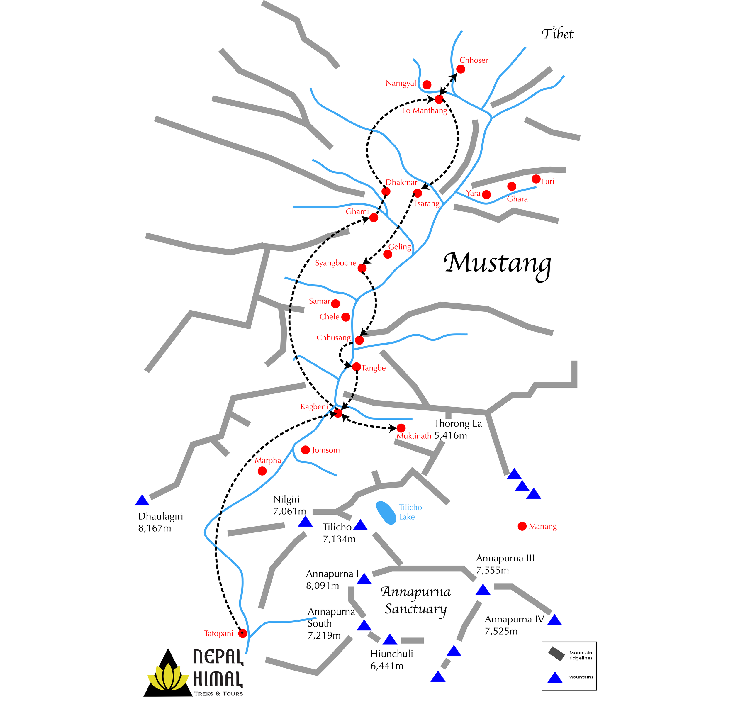 Map of Upper Mustang in Nepal
