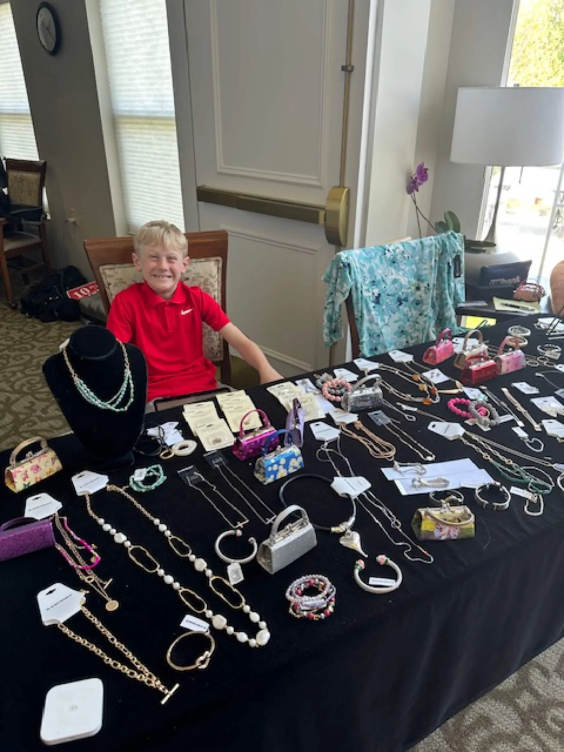 Chosen Threads Boutique accessory table.