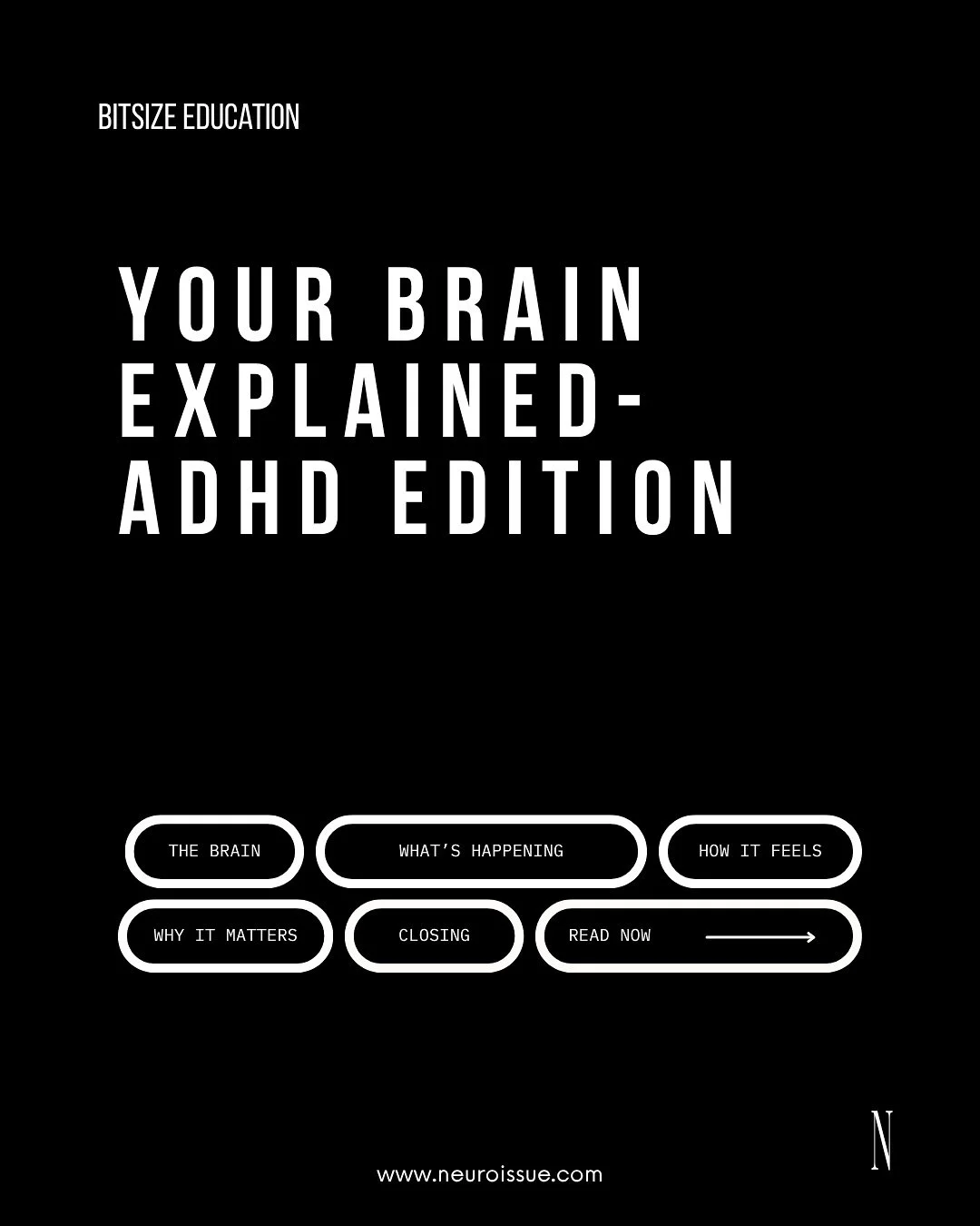Ever wondered what&rsquo;s actually happening inside the ADHD brain? 🧠

From dopamine regulation to emotional intensity, here&rsquo;s a Bitesize breakdown of what makes ADHD brains different, not deficient.

A NEUROISSUE Feature | Full article live 