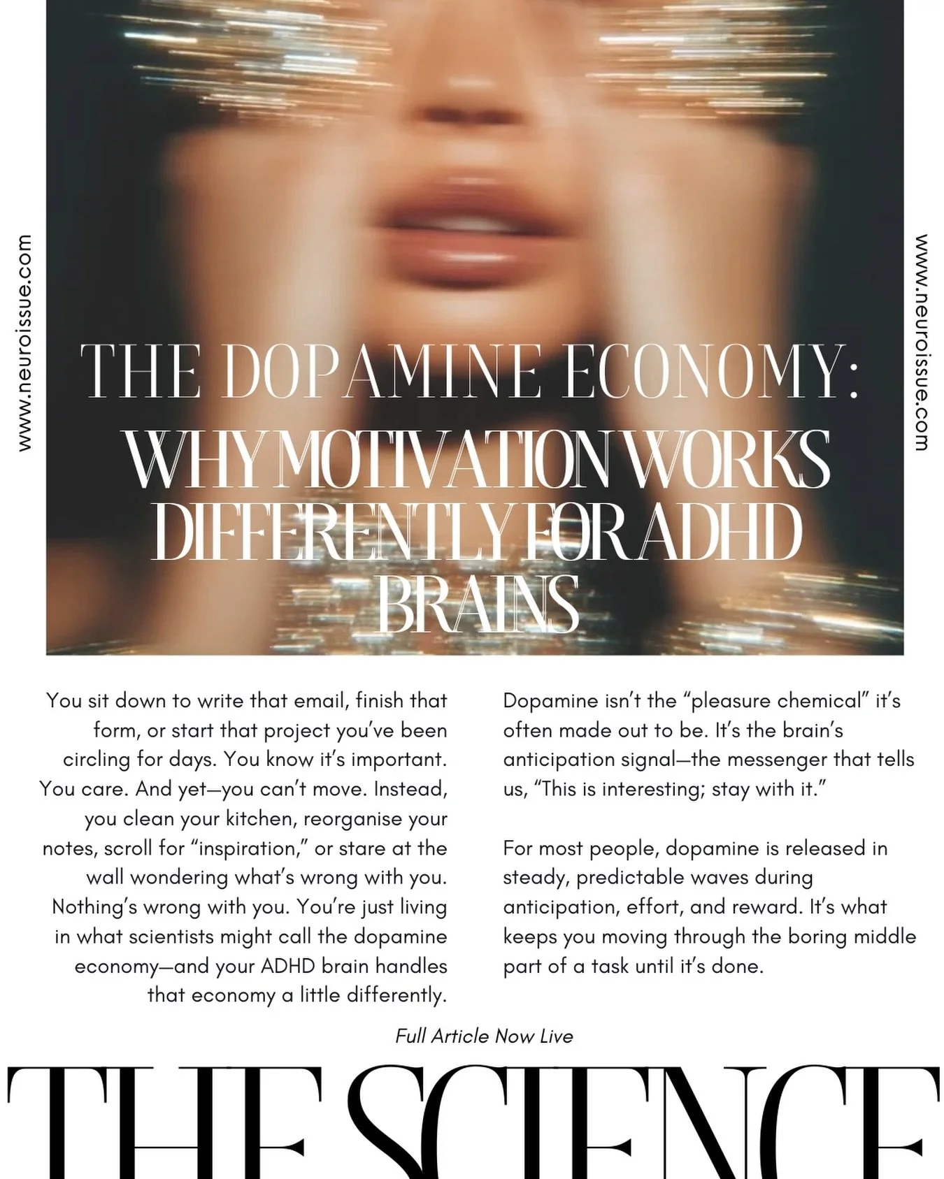 Learn how dopamine affects motivation in ADHD brains. Understand procrastination, focus, and how to harness your brain&rsquo;s reward system. 

🧠 Full article now live on Neuroissue.com