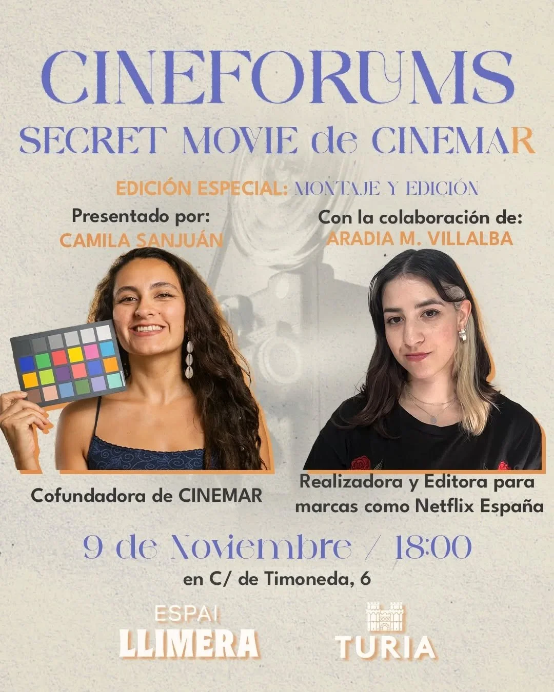 🎬 Llega el 3er CINEF&Oacute;RUM SECRET MOVIE de CINEMAR! 🙌🏽

Este domingo 9 de noviembre a las 18:00h en @espaillimera celebramos una sesi&oacute;n dedicada a la edici&oacute;n cinematogr&aacute;fica. Primero proyectaremos dos videoartes que exper