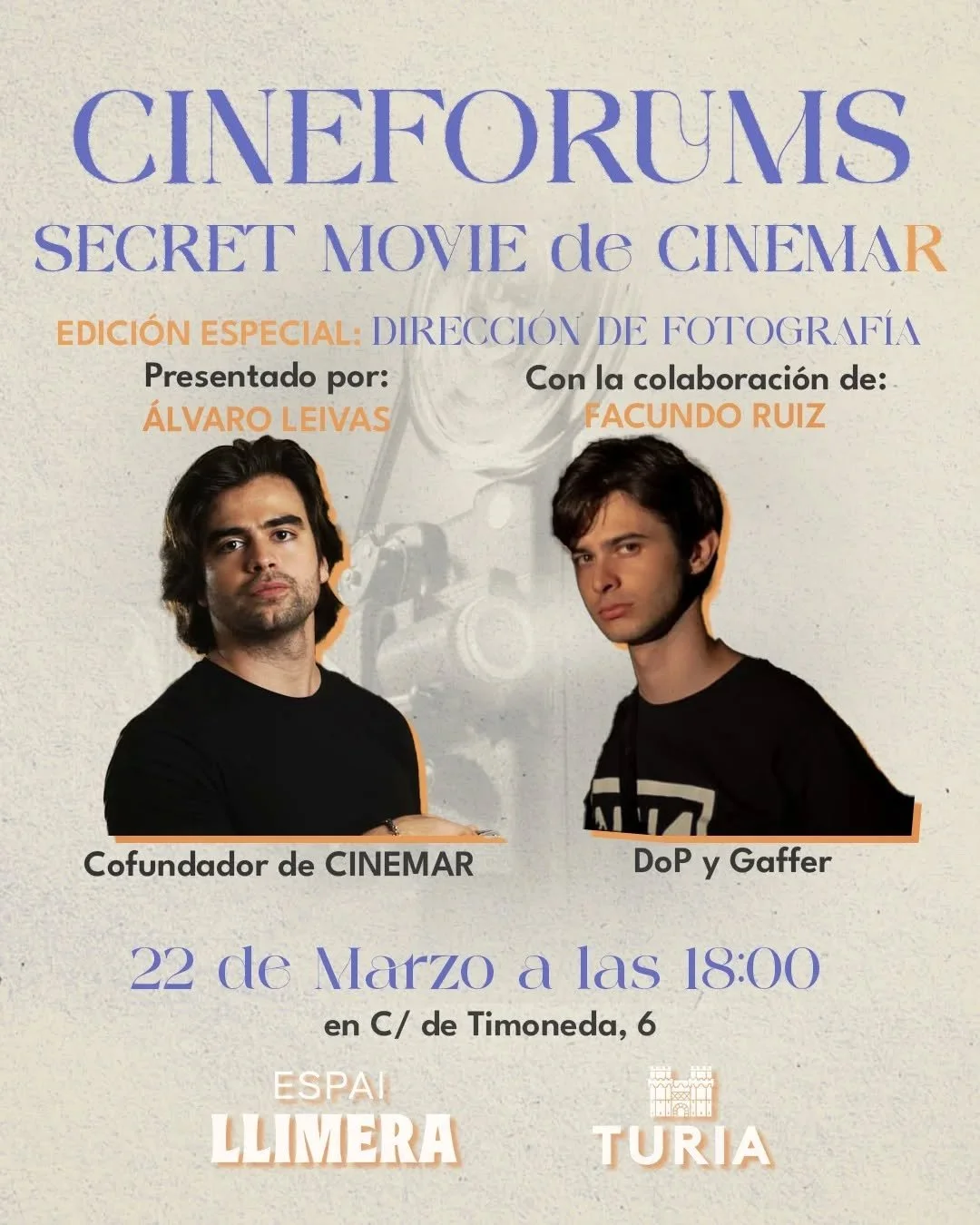 🤘 &iexcl;Continuamos la 3da temporada del CINEF&Oacute;RUM SECRET MOVIE de CINEMAR! 🎬

Este domingo 22 de marzo a las 18h te esperamos en @espaillimera con las proyecciones de un cortometraje y de una pel&iacute;cula con unas direcciones de fotogra