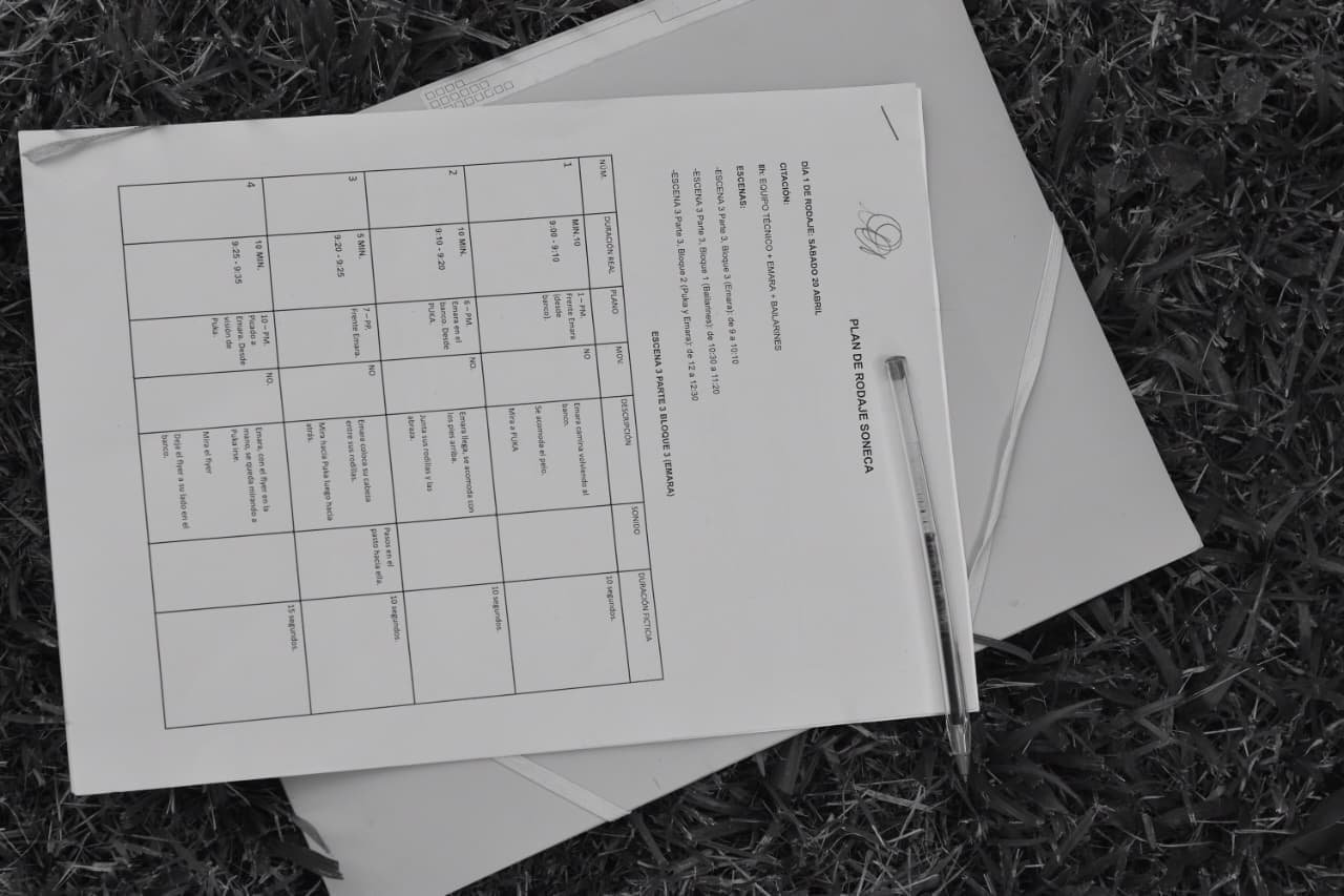 Hojas de una secuencia de un cortometraje