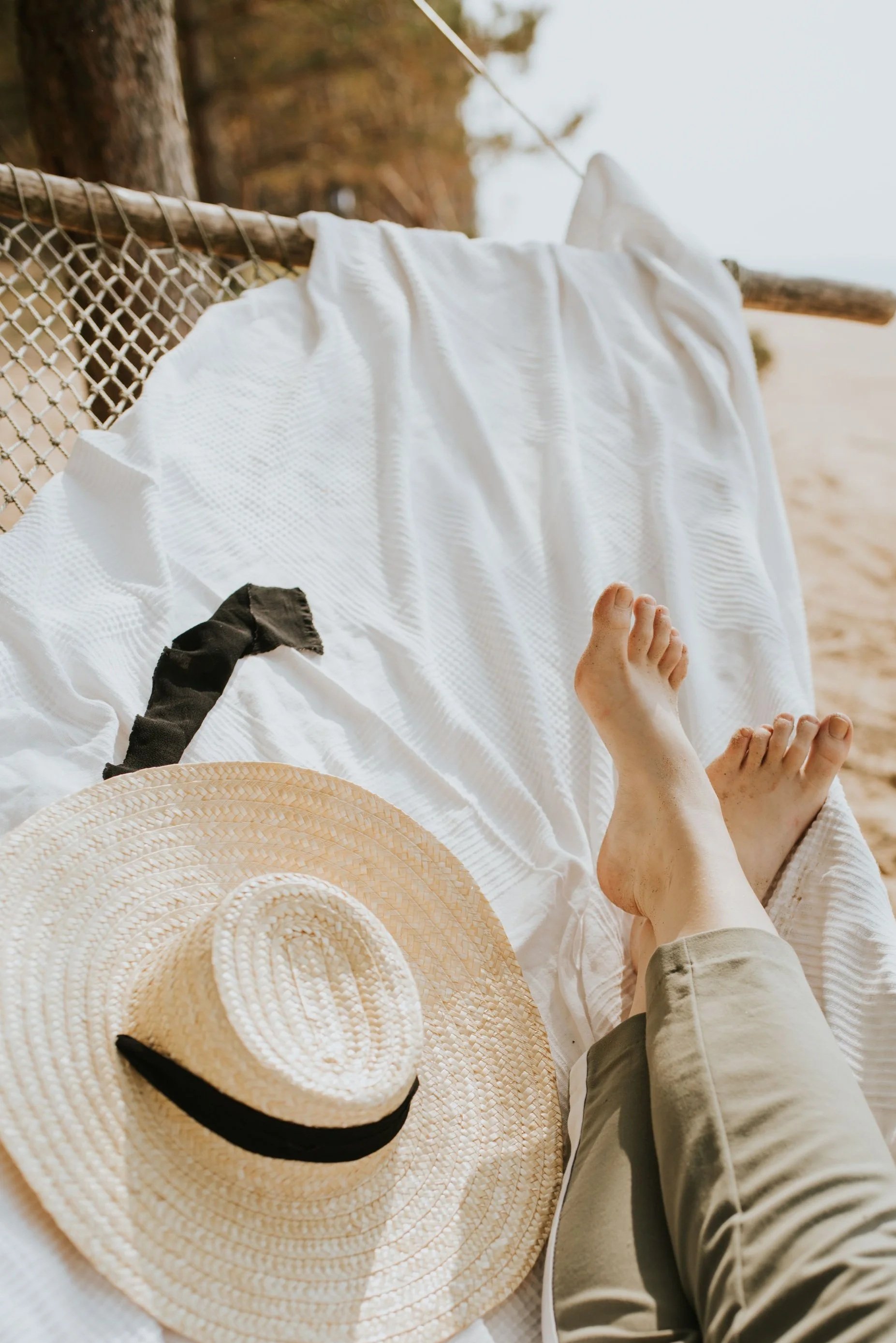 relaxing on vacation in a hammock