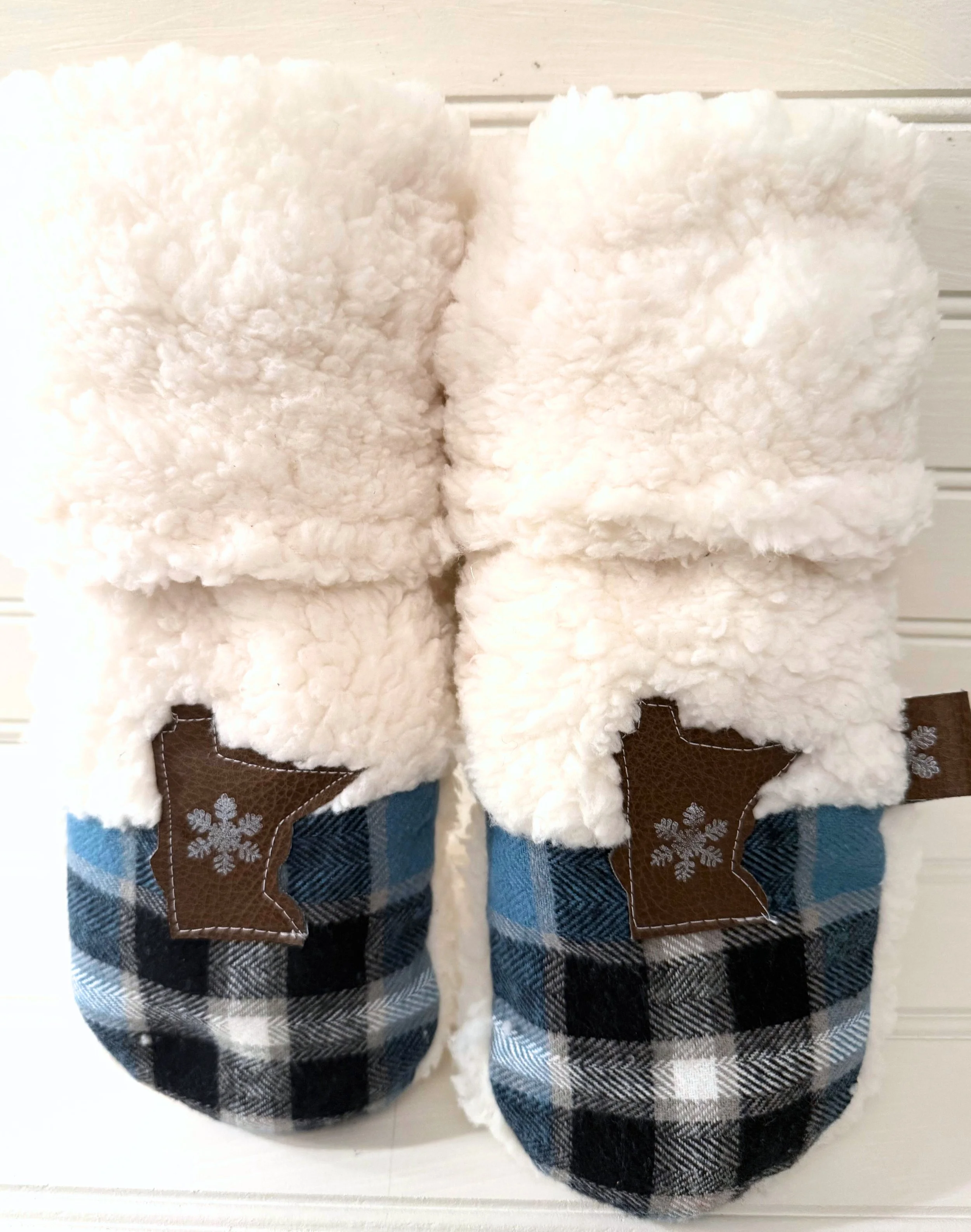 Blue Flannel and White Sherpa Minnesota Handmade Mittens