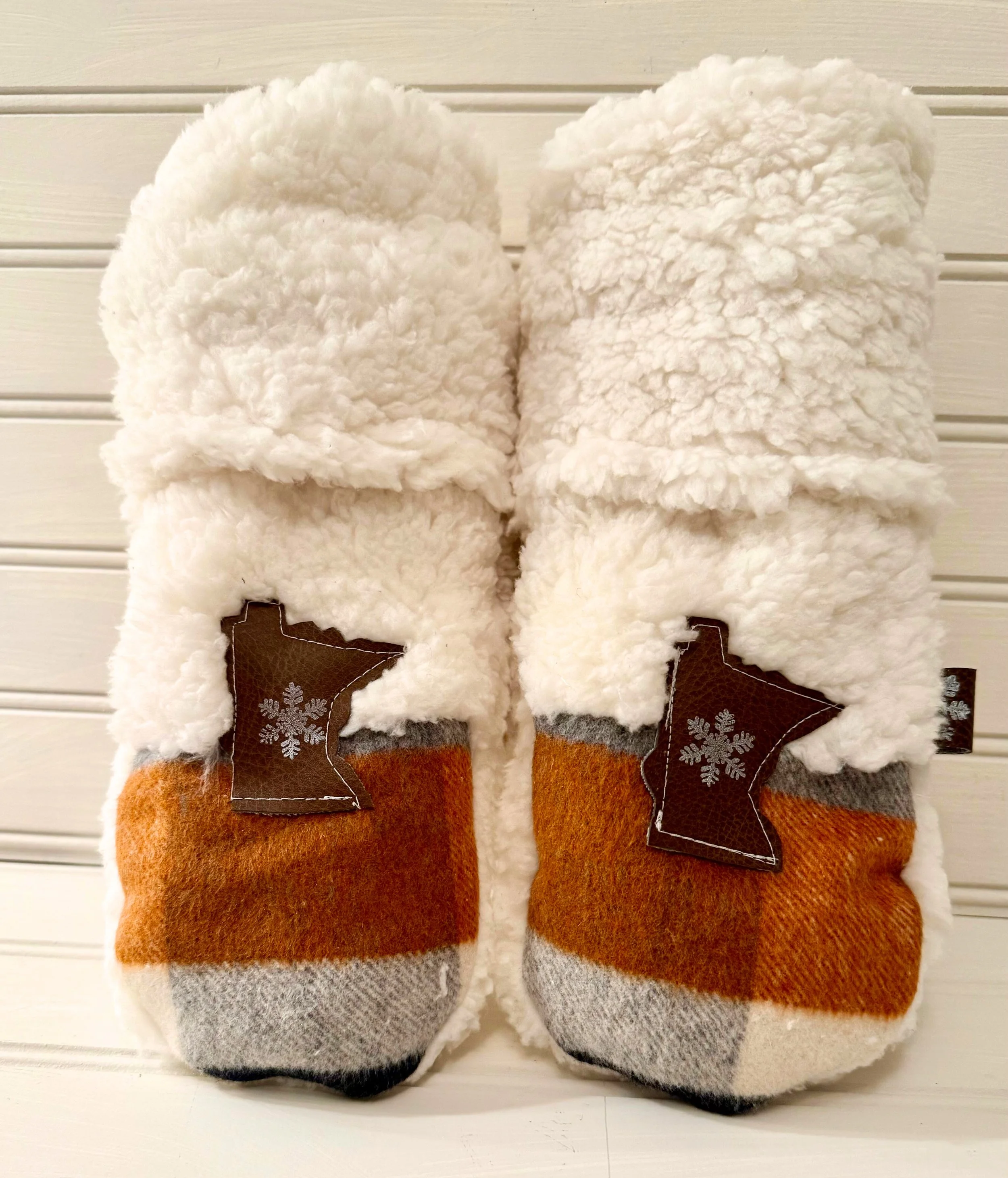 Rust and Gray Flannel Plaid Sherpa Minnesota Mittens Handmade