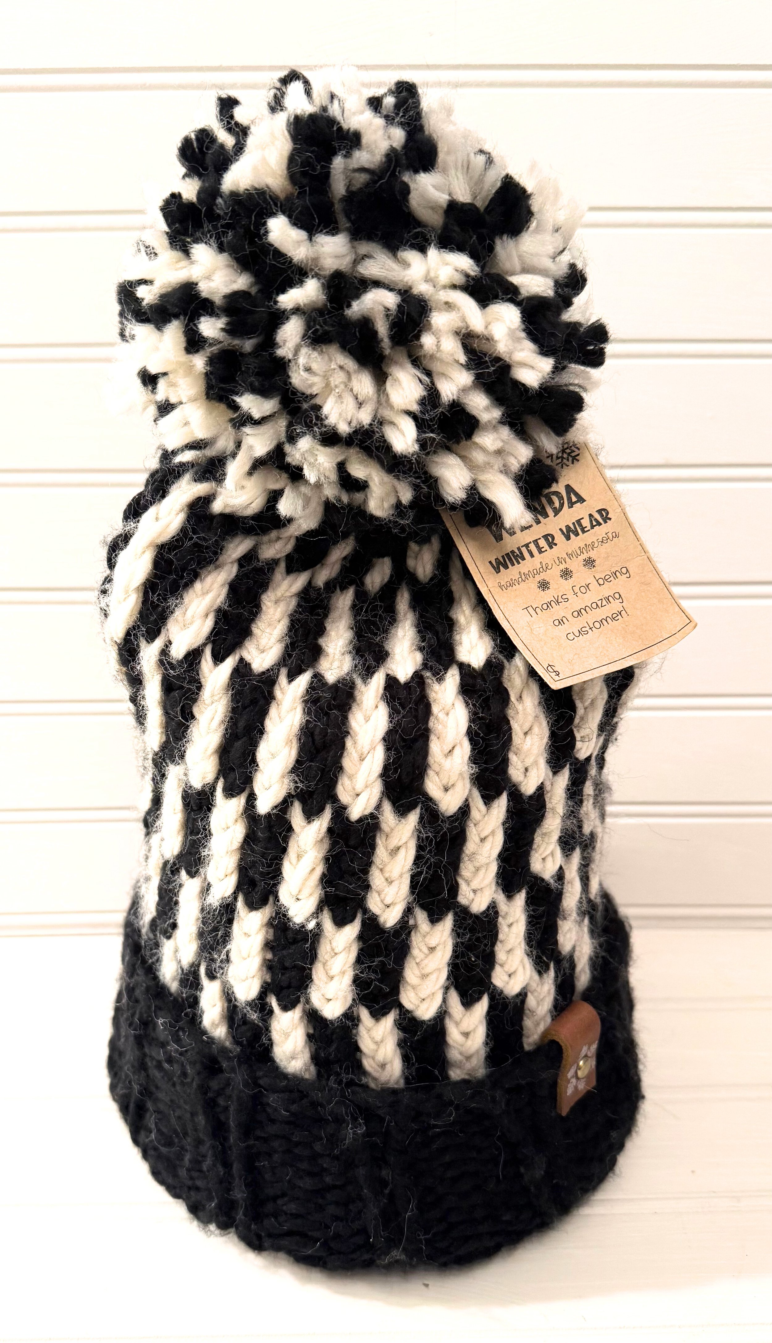 Black and White Handmade Pom-Pom Beanie