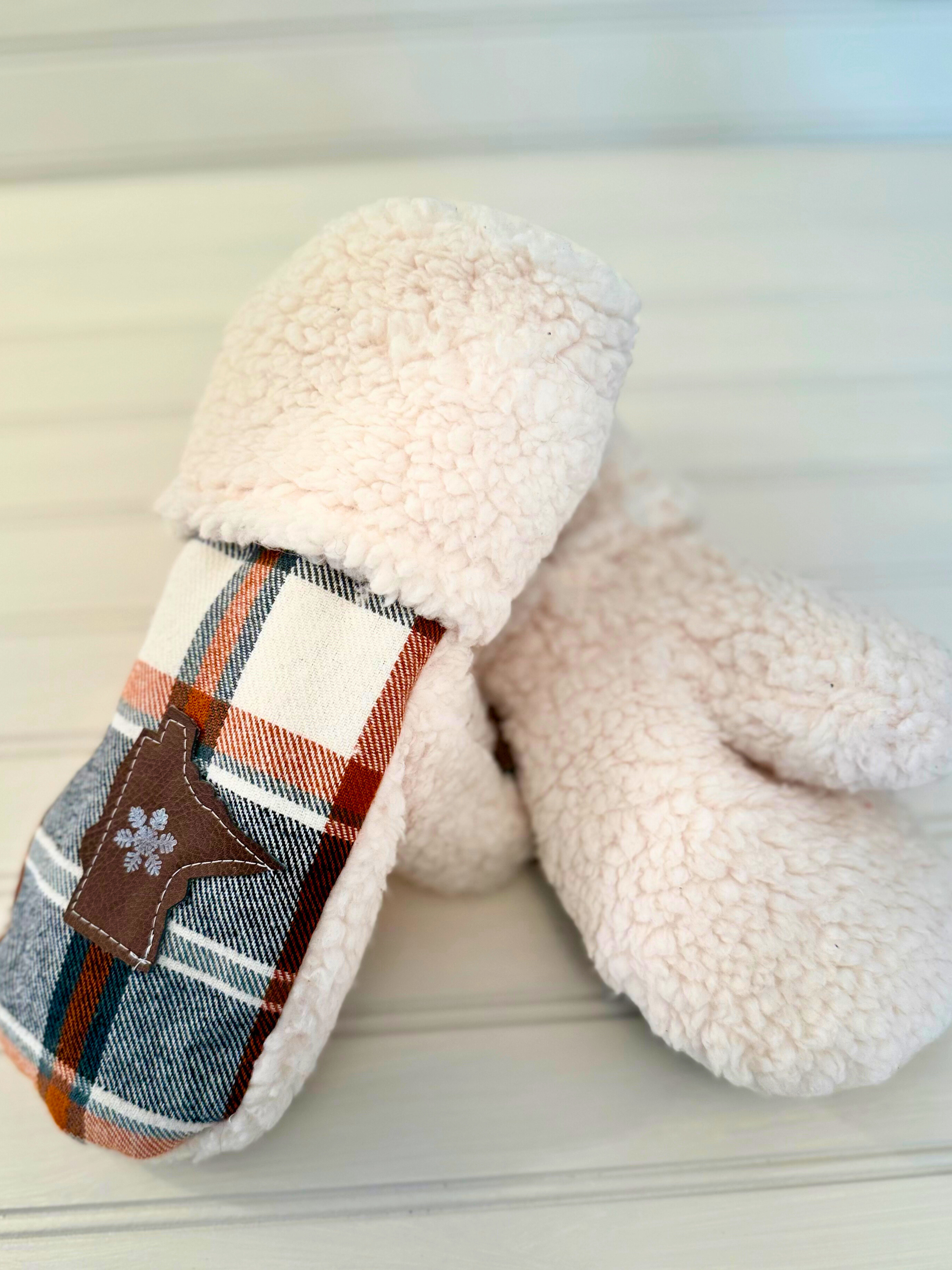 Rust, Black, and Cream Plaid Minnesota Handmade Mittens