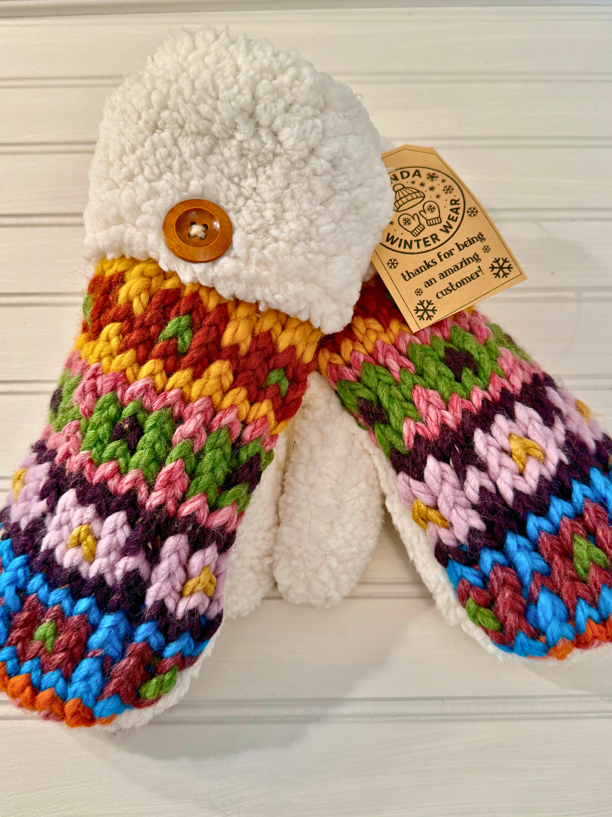 Handmade Knitted Mittens: Bright Multi-Colored Pattern