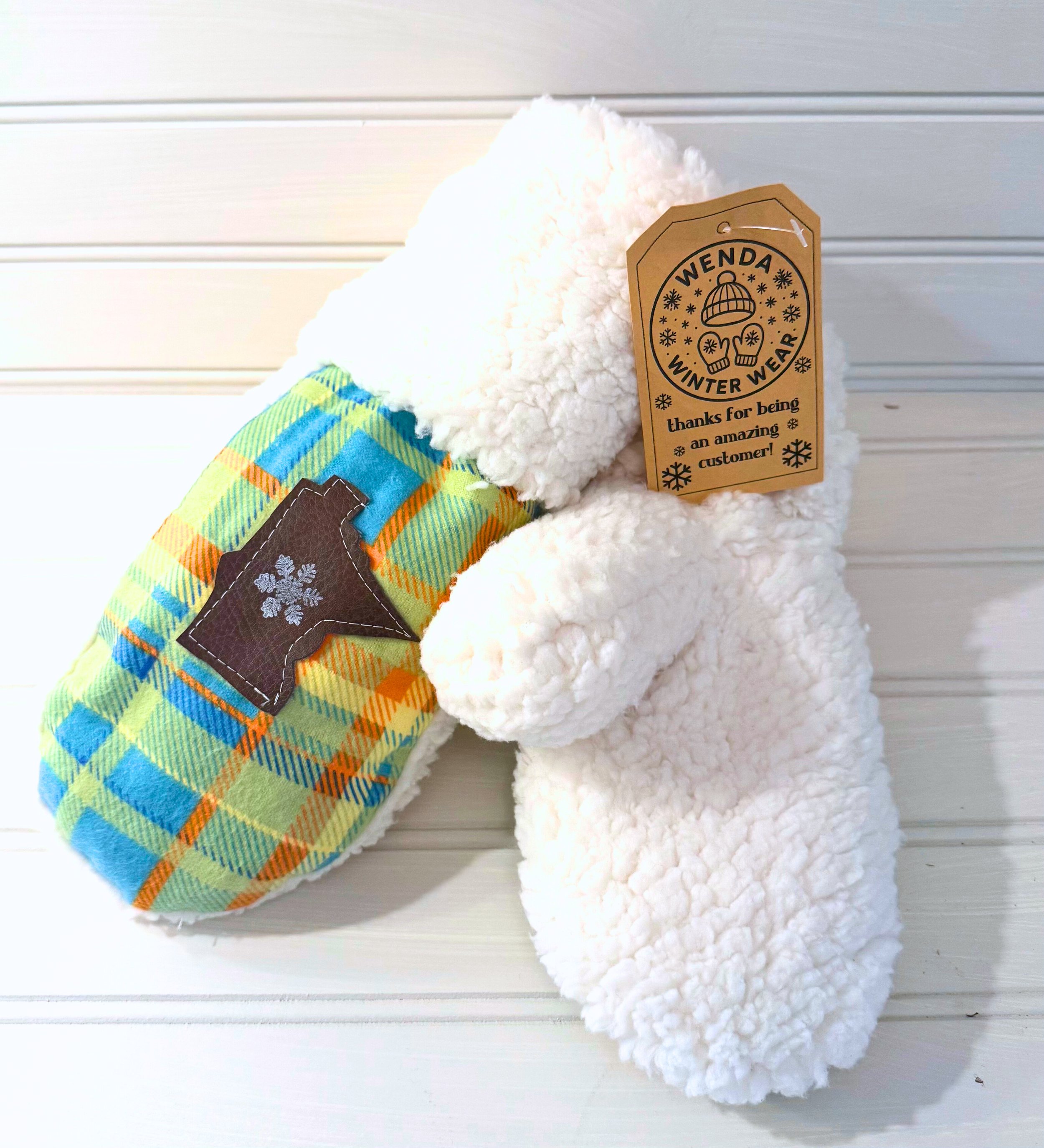 Green, Blue, and Orange Plaid Minnesota Handmade Mittens