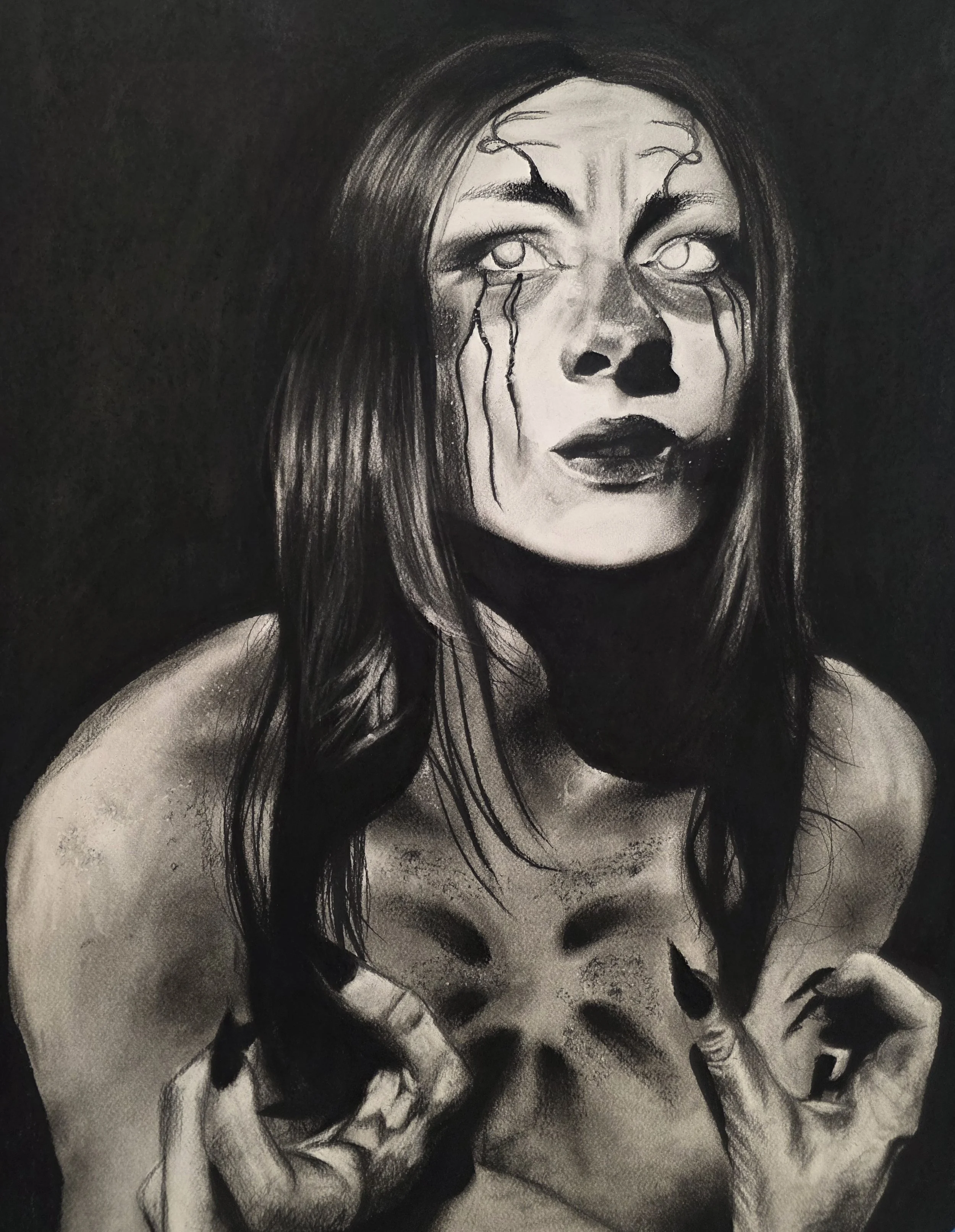 Abide, 22” x 30”, Charcoal on BFK Rives Printmaking Paper