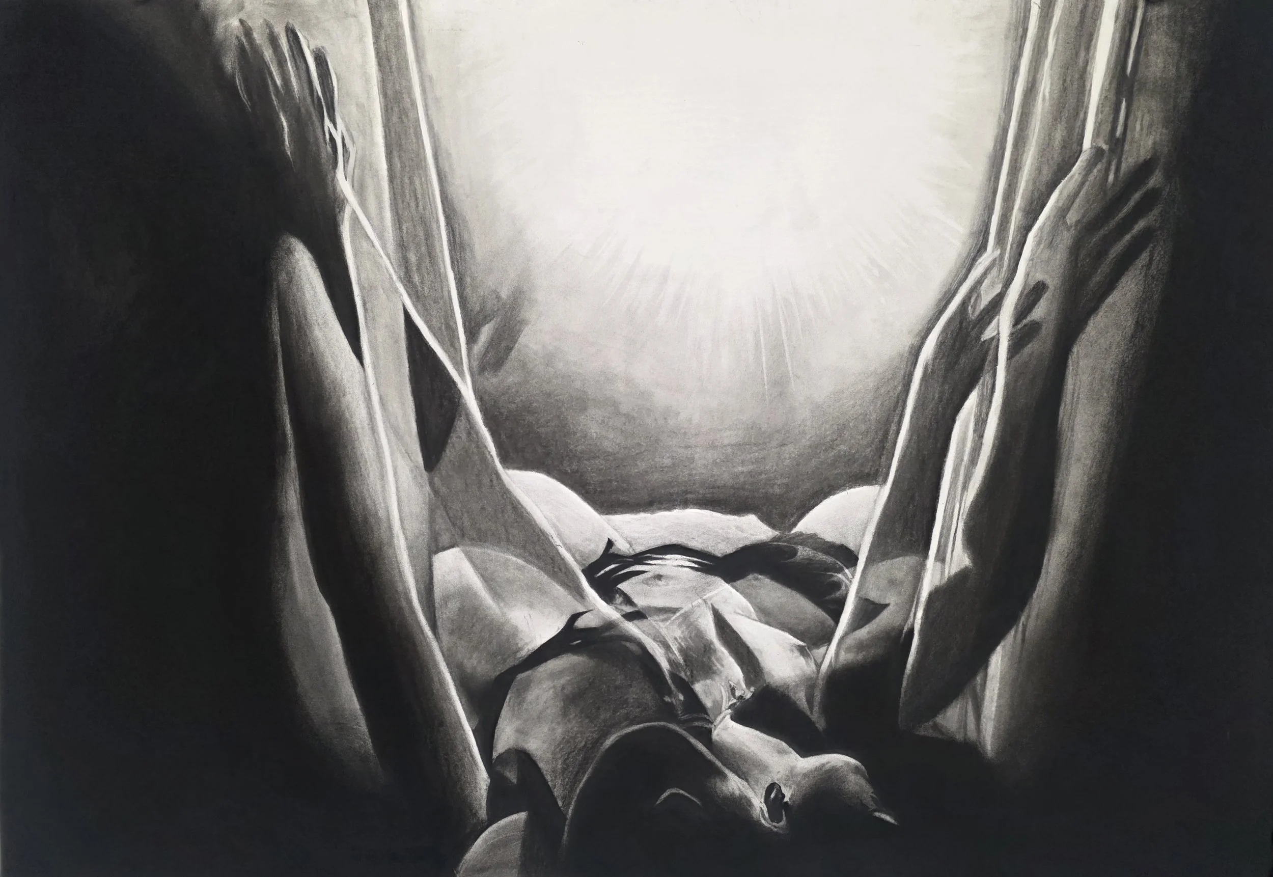 Reaching Arch, 30in x 44in, Charcoal on BFK Rives Printmaking Paper