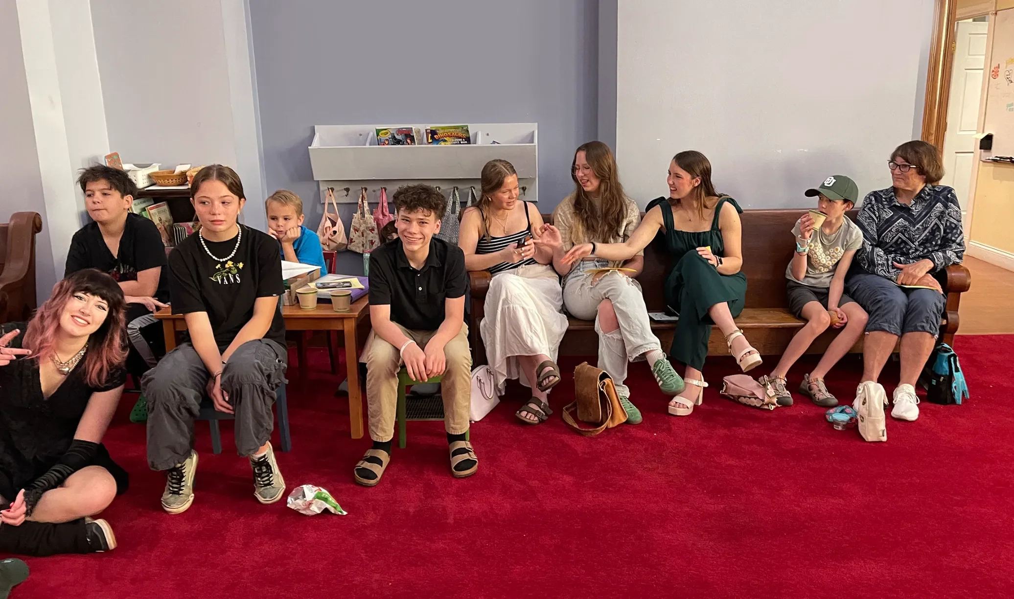 Teenagers in the back of the sanctuary