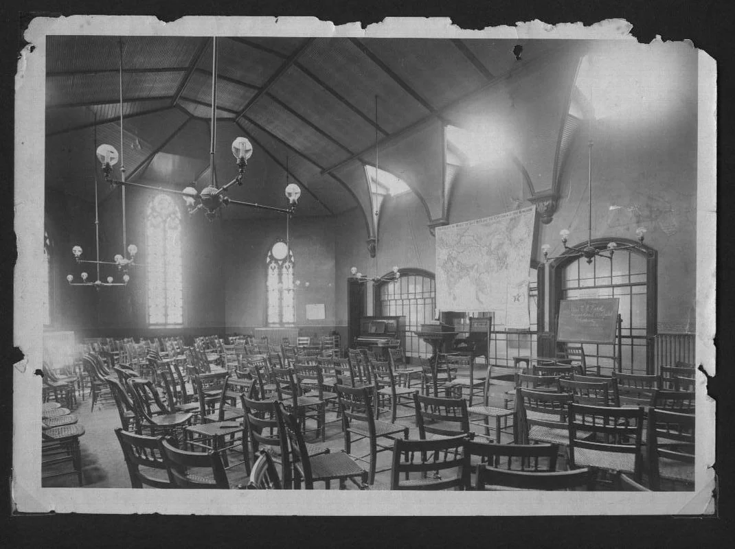 Chapel area with movable chairs and skylights