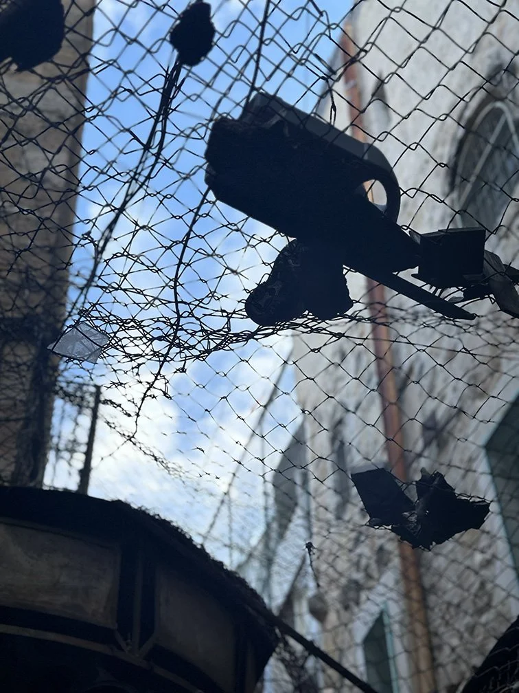 Hebron, palestine, where net covers walkway to catch items thrown on street walkers