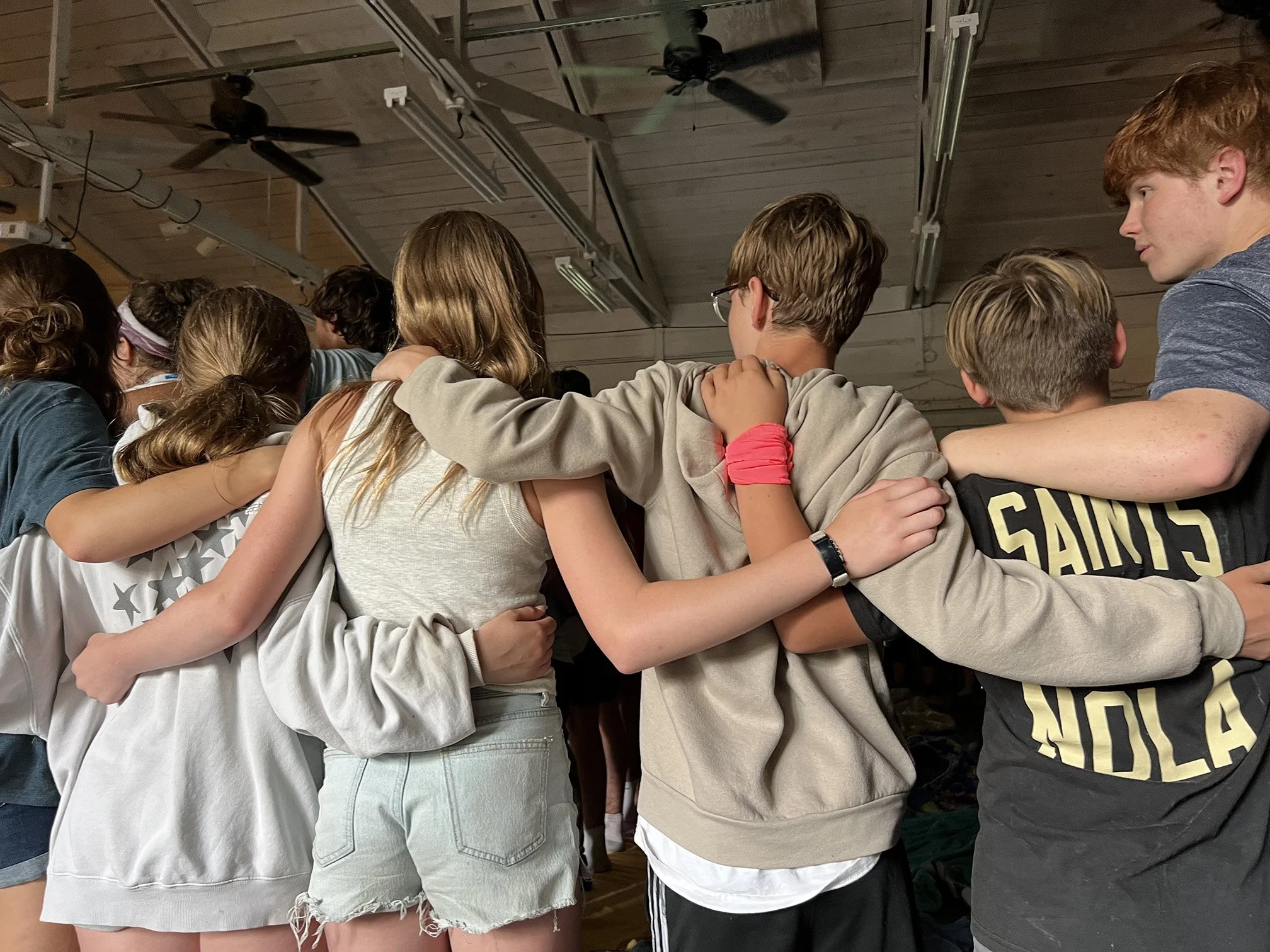 youth linking arms photo from behind