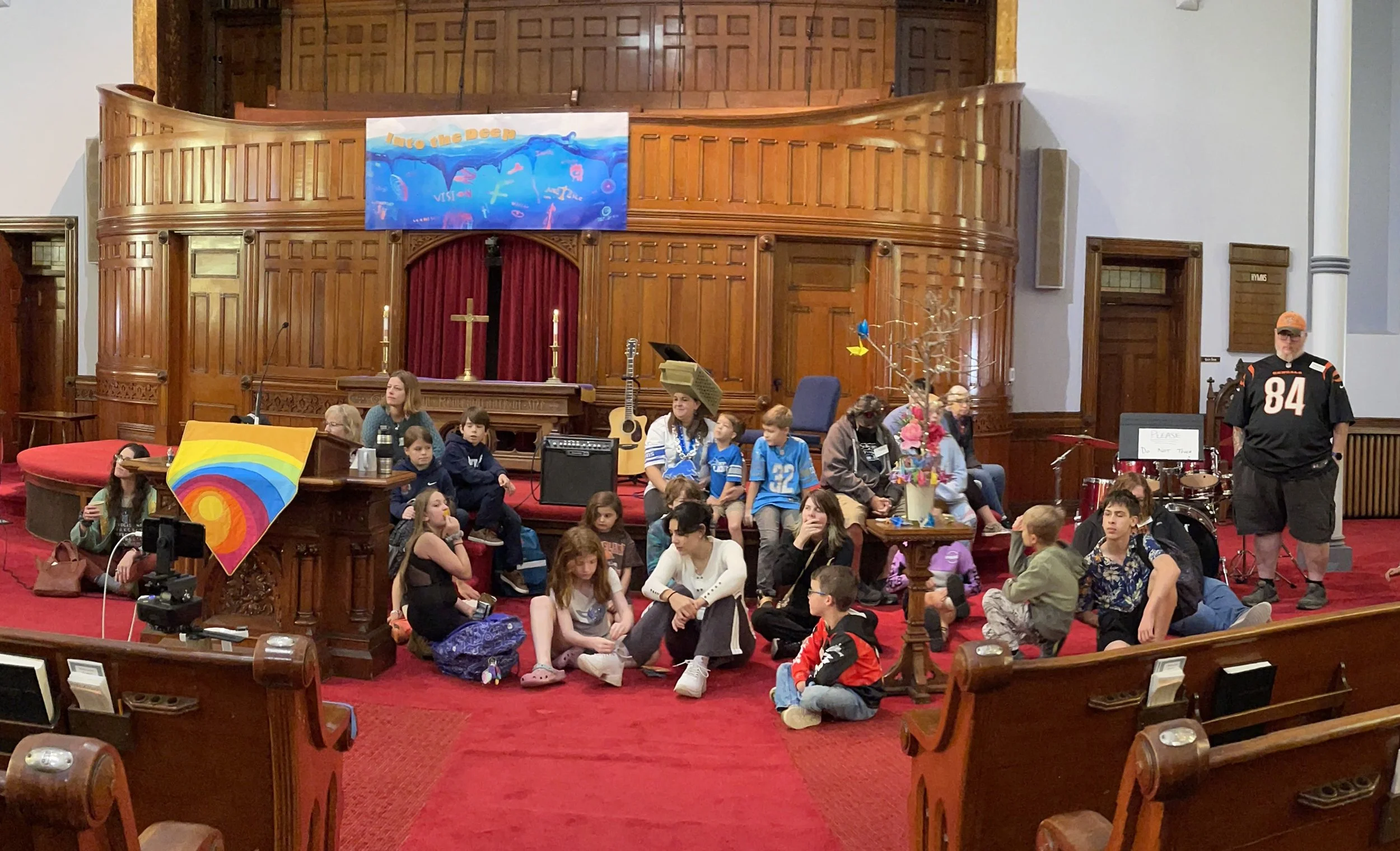 Children gathered at the front for children's chat