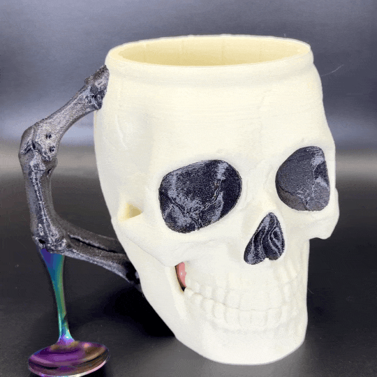 Skull Ice Cream Pint Frostbite Fighter – Halloween Pint Mug, Goth Ice Cream Cozy, Candy Dispenser Skull Desk Mug