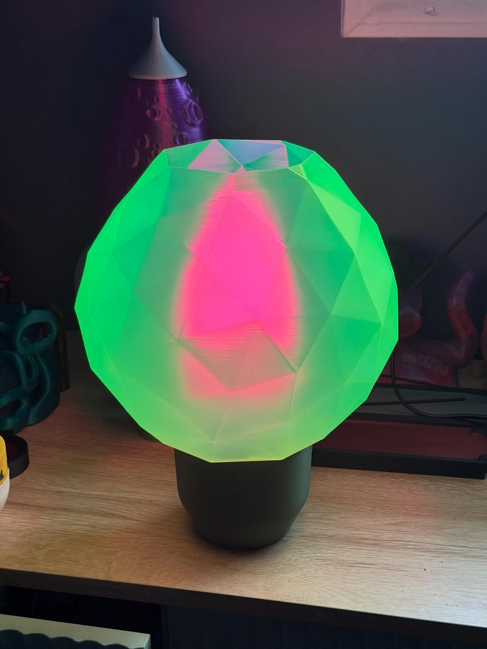 Blighted Polyhedron: Specimen-01 (The "Noxious Strain")  Sculptural Table Lamp with Color-Changing Light