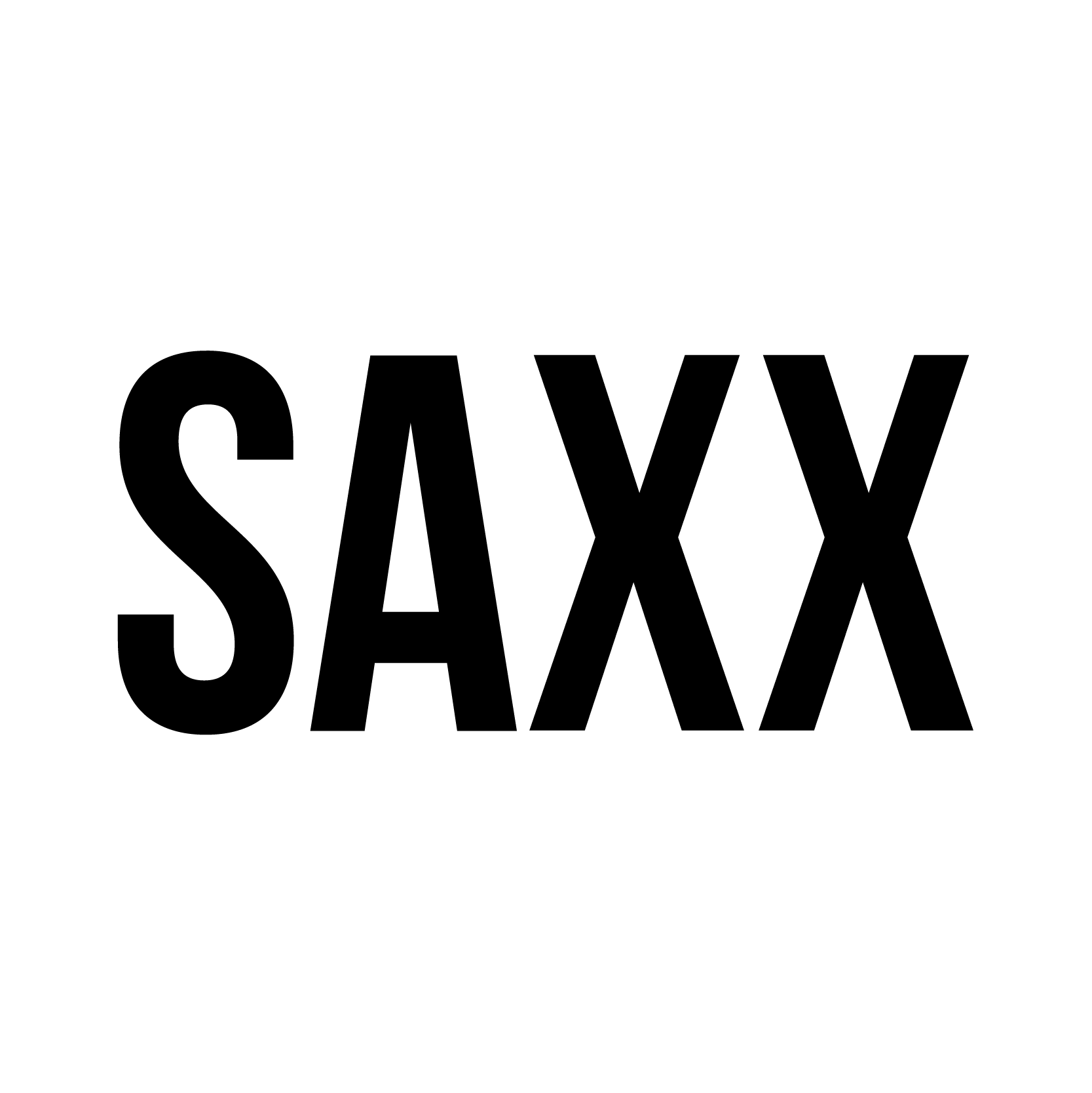 Pixelated black text spelling 'SAXX' on a white background.