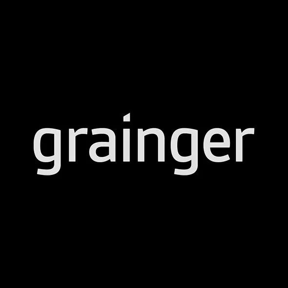 The word 'grainger' written in gray on a black background.