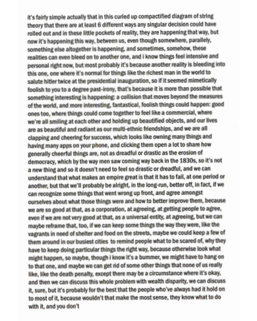 A page of text discussing the complexity of reality, perceptions, and societal issues.