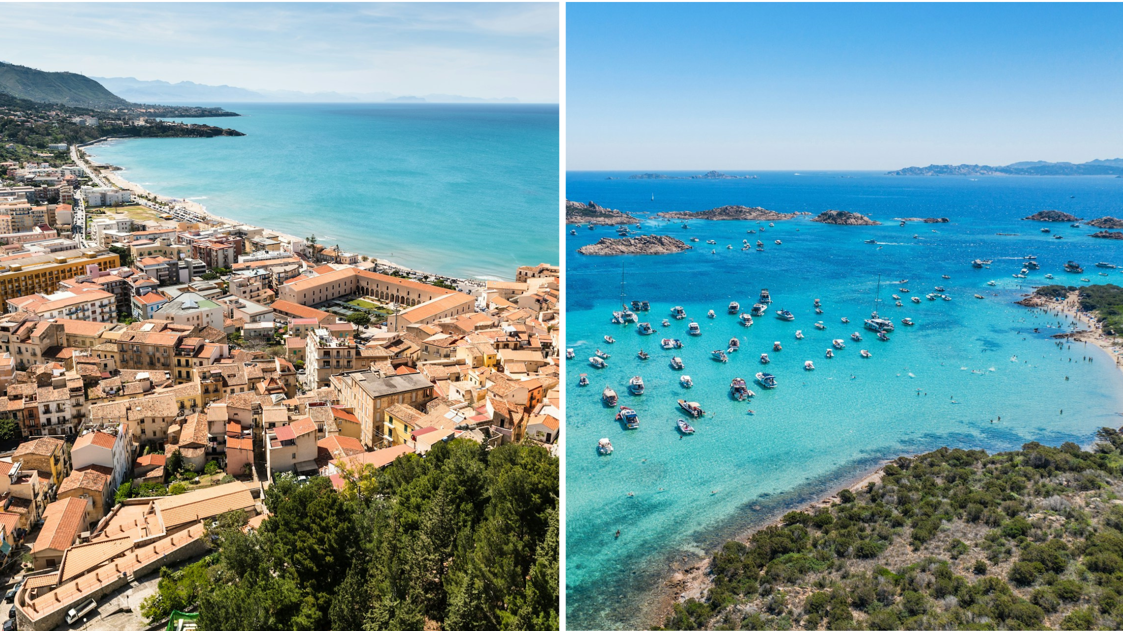 split view of sicily and sardinia coastline