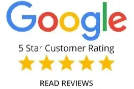 Google logo with five yellow stars and the text '5 Star Customer Rating' and 'Read Reviews' underneath.