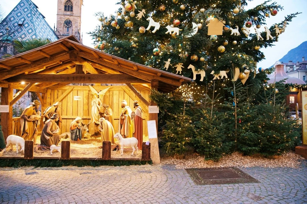 nativity scene and Christmas tree in Bolzano, Italy