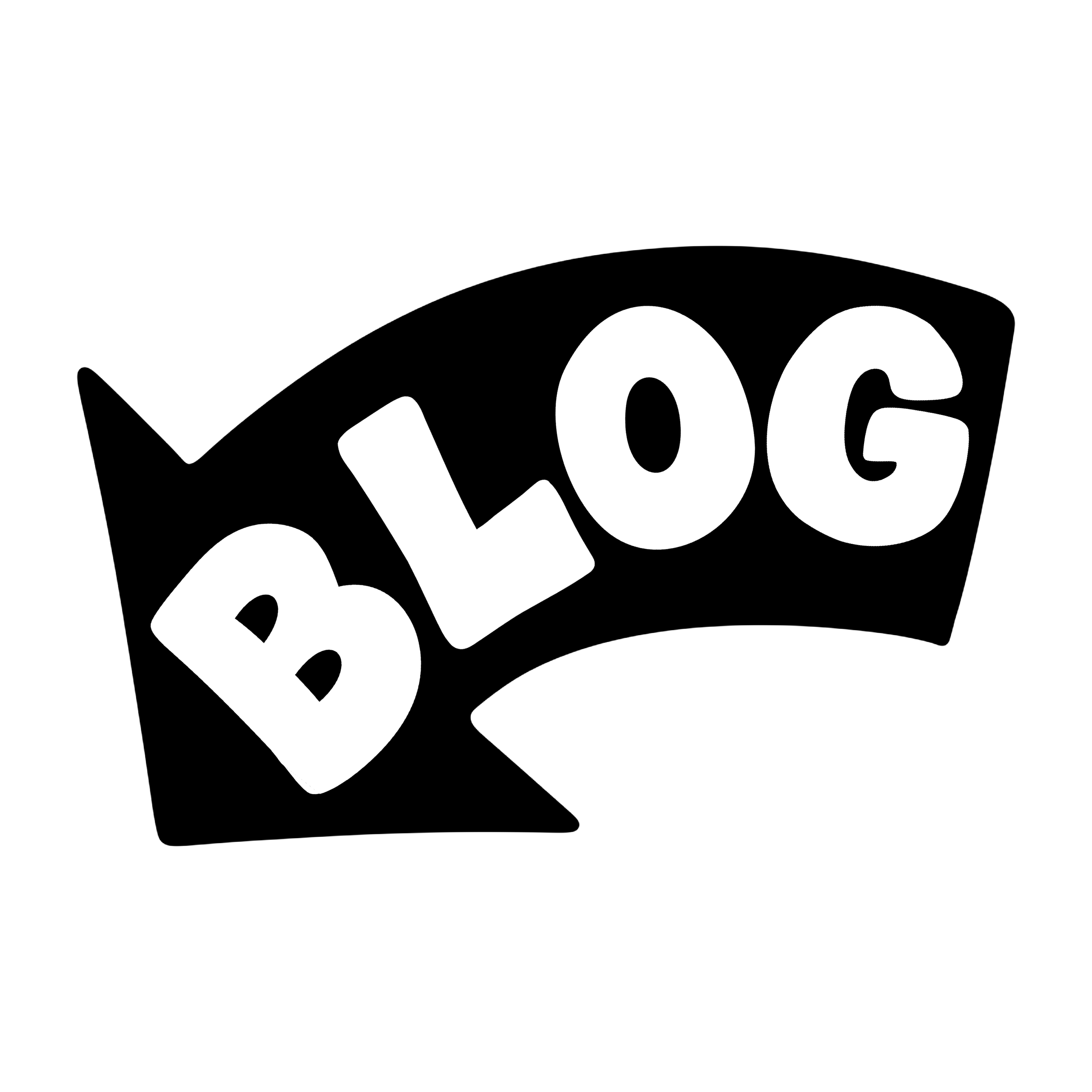 Bold black arrow pointing to the left side of screen, text that reads Blog written in bold white lettering.