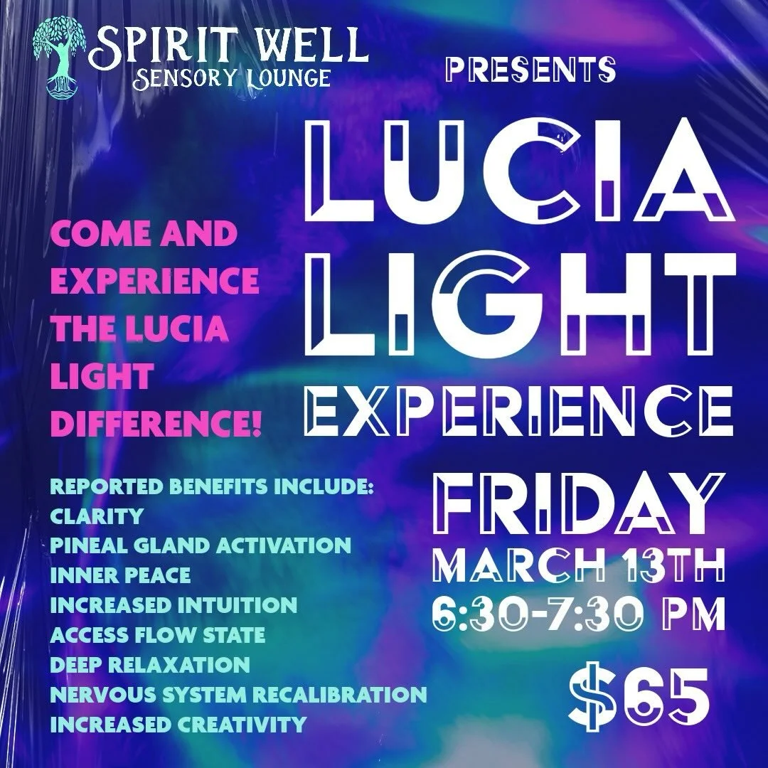It&rsquo;s that time again! Our monthly Lucia Light experience is this Friday from 6:30 to 7:30 PM. If you have never experienced the Lucia light, it is like nothing else! Relaxing under the light, you are taken into a kaleidoscopic world of images, 