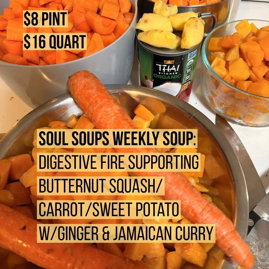 Our next delivery of Soul Soup is ready and it&rsquo;s a perfect selection for spring cleaning &amp; digestive reset preparing for the equinox this weekend! Butternut squash, sweet potato, carrot, coconut milk, ginger with Jamaican curry and vegetabl