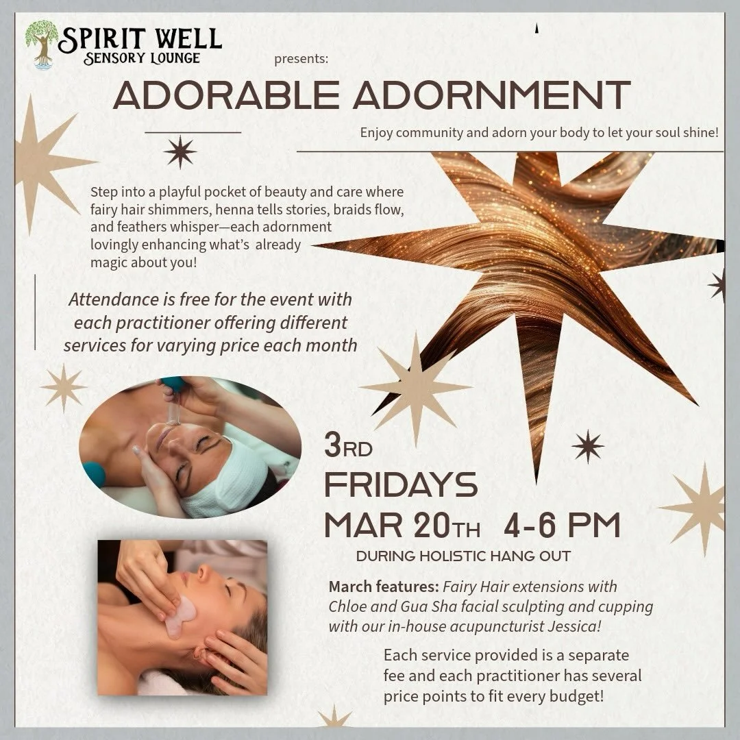 Hey Spirit Well family! Come and get adorned for the vernal equinox and we&rsquo;ll play dress up like nature is doing with all of the fresh spring blooms. 🌷🌷🌷 Fairy hair by Chloe is a lovely way to add a little sparkle to your life, reflecting al